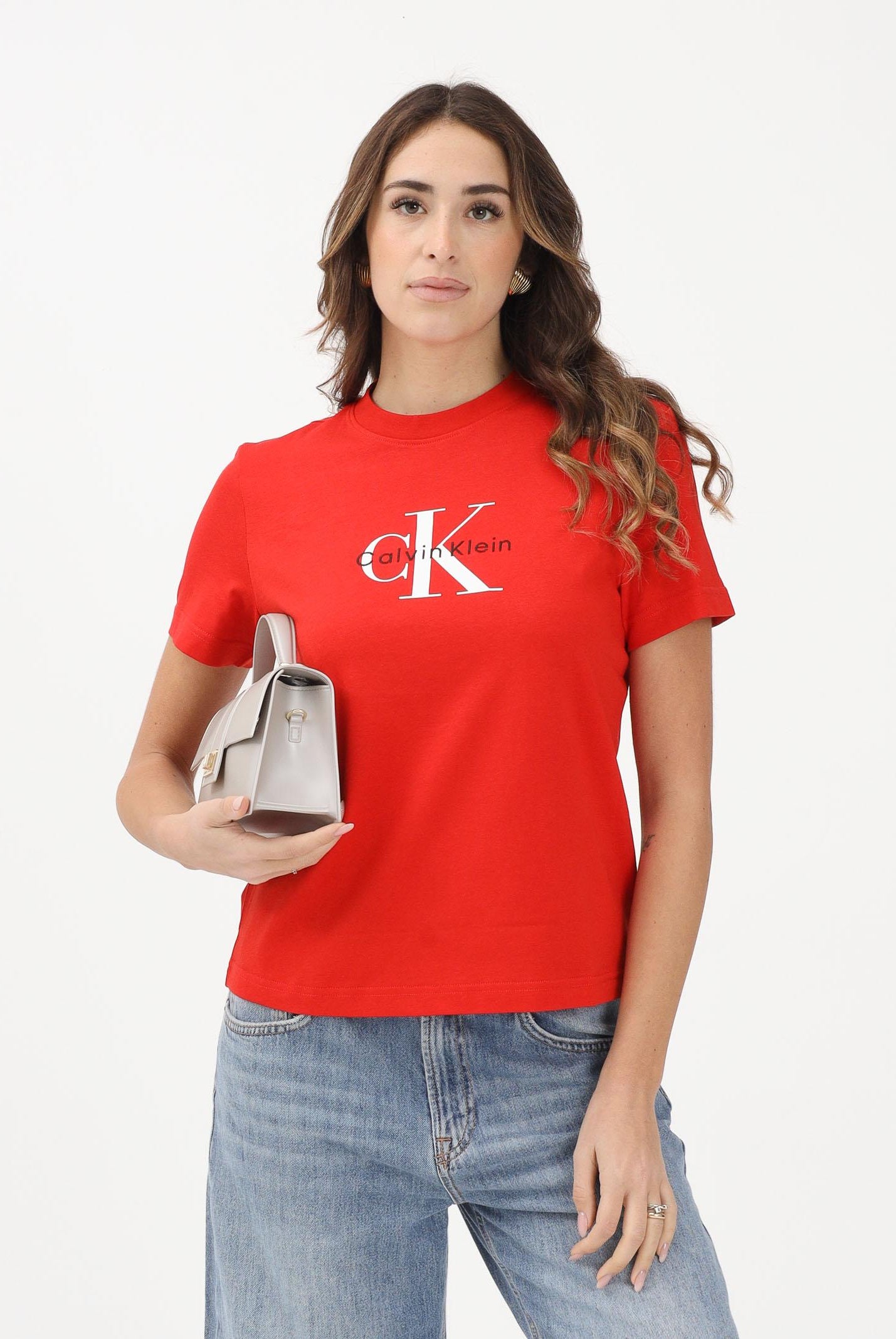 CALVIN KLEIN JEANS T-shirt a manica corta rossa da donna con logo LV047B865GVMT . CALVIN KLEIN JEANS