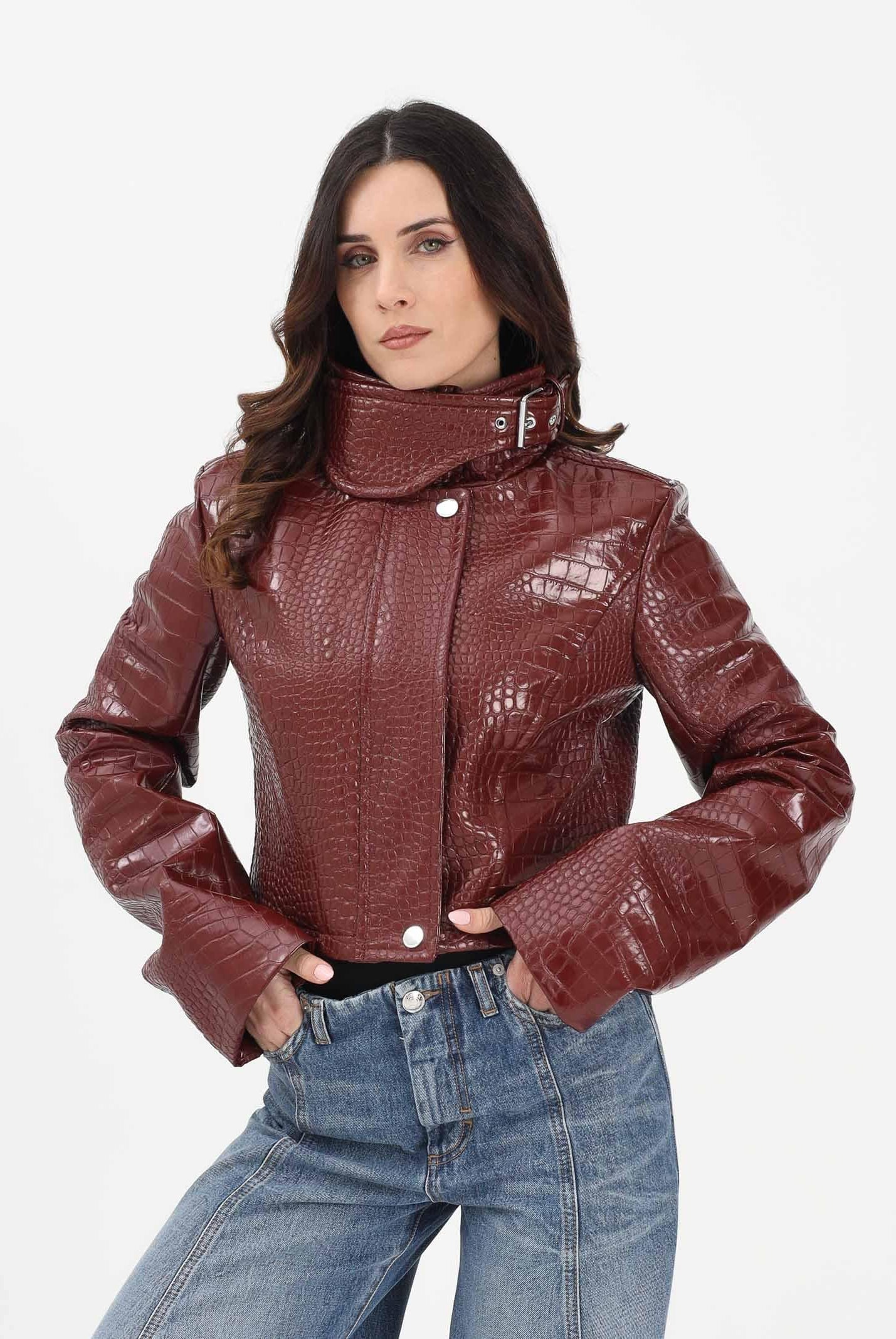 SPORTMAX Giubbotto corto SPXSULTANO bordeaux da donna in vernice con stampa alligatore 2612041081600 004 SPORTMAX