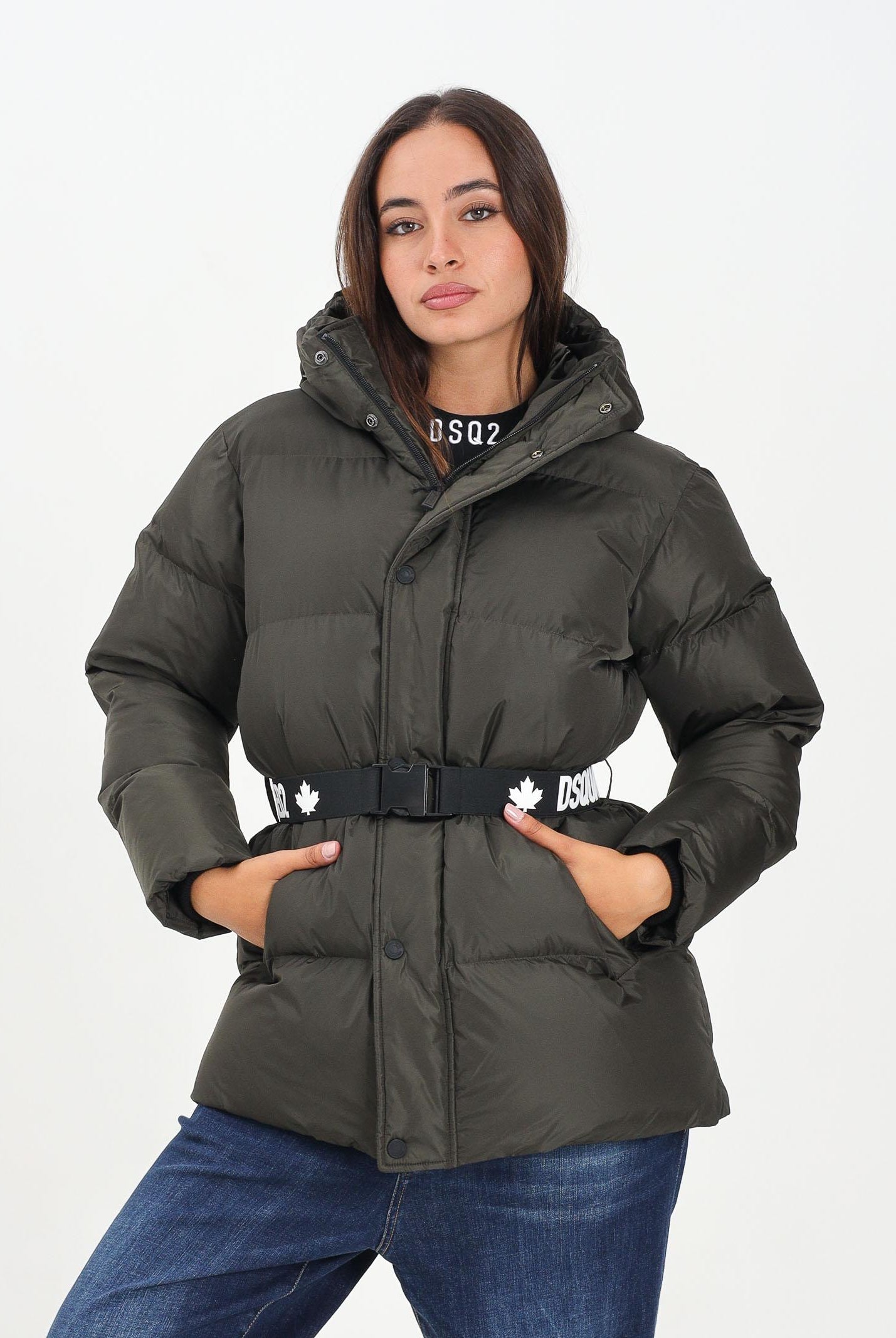 DSQUARED2 Piumino verde oliva per donna e bambina con cintura logata DQ2439D00BN DQ518 DSQUARED2