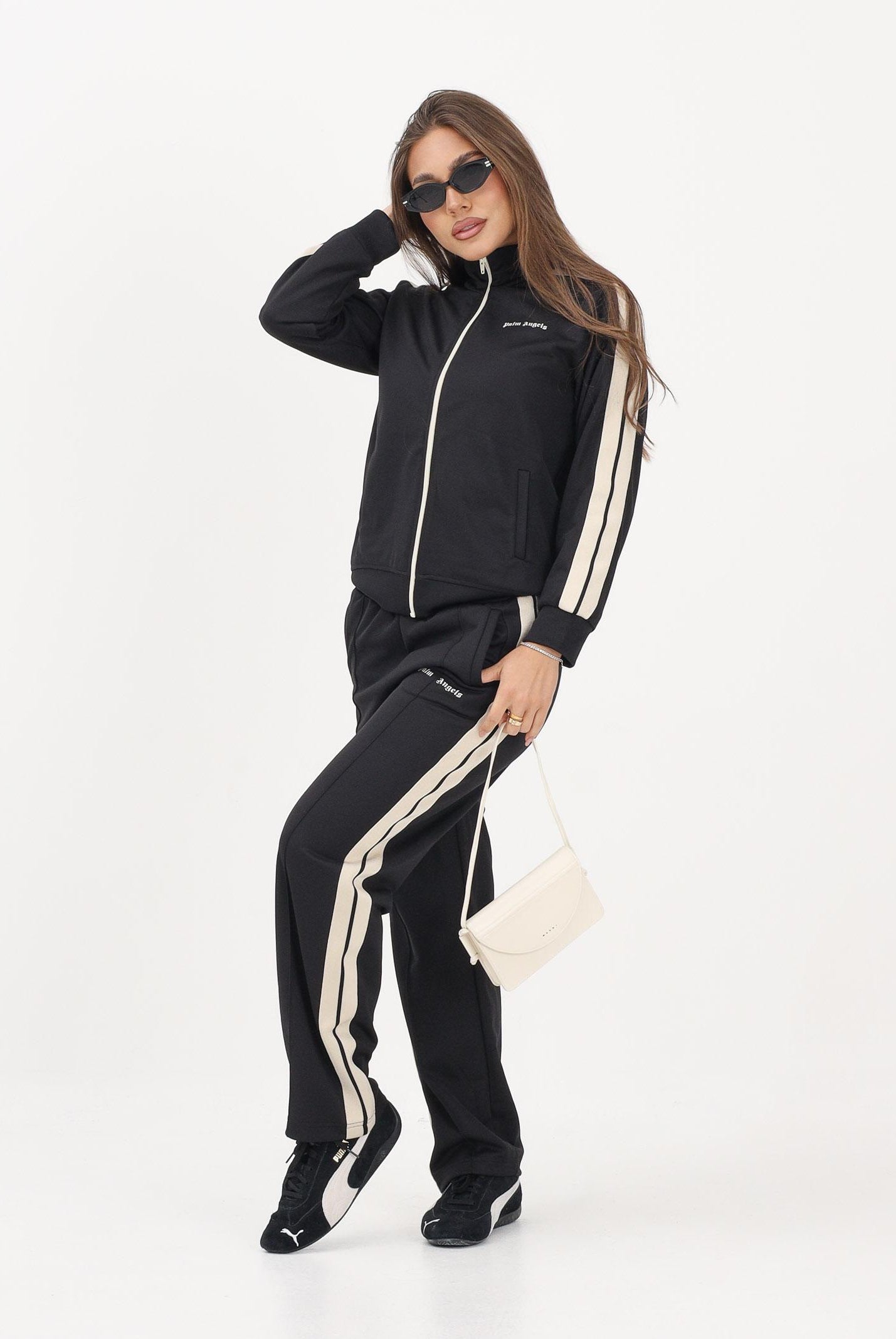 PALM ANGELS Pantalone sportivo nero per donna, ragazzi e bambini con logo PBCJ002S26FAB001 110 PALM ANGELS