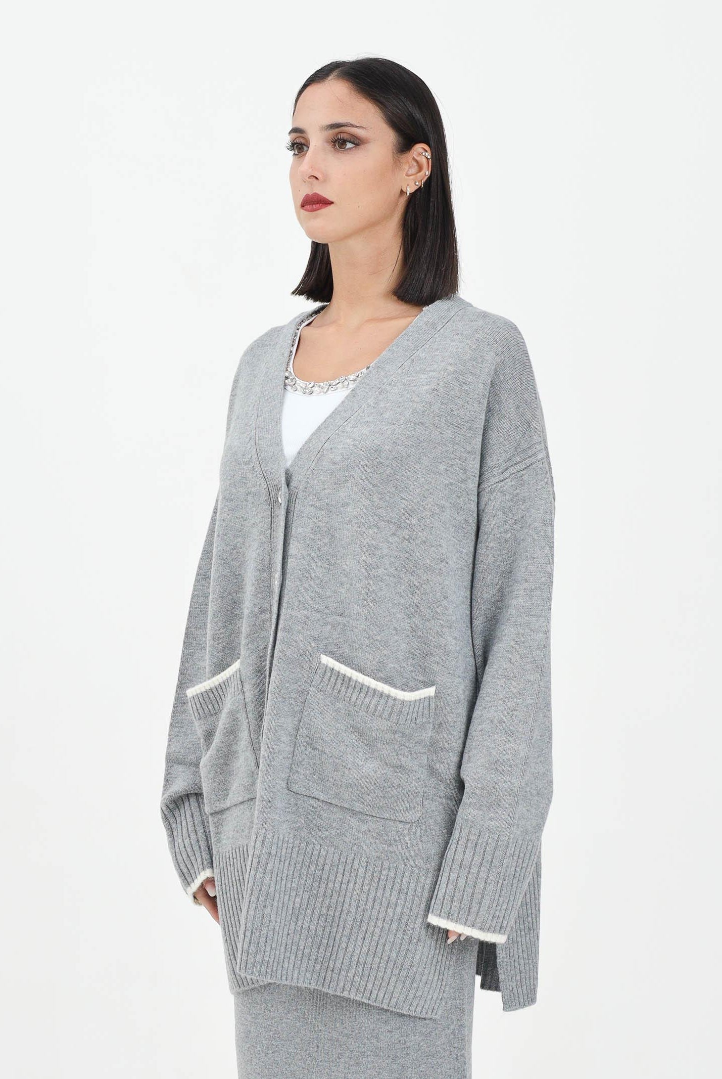 PINKO Cardigan lungo grigio da donna con logo 105451A2Q9 II2 PINKO