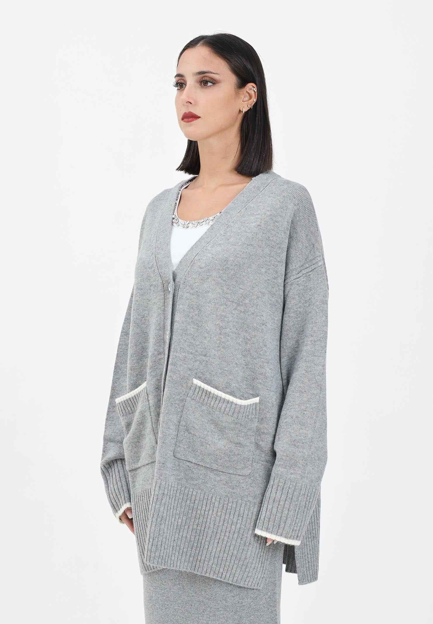 PINKO Cardigan lungo grigio da donna con logo 105451A2Q9 II2 PINKO