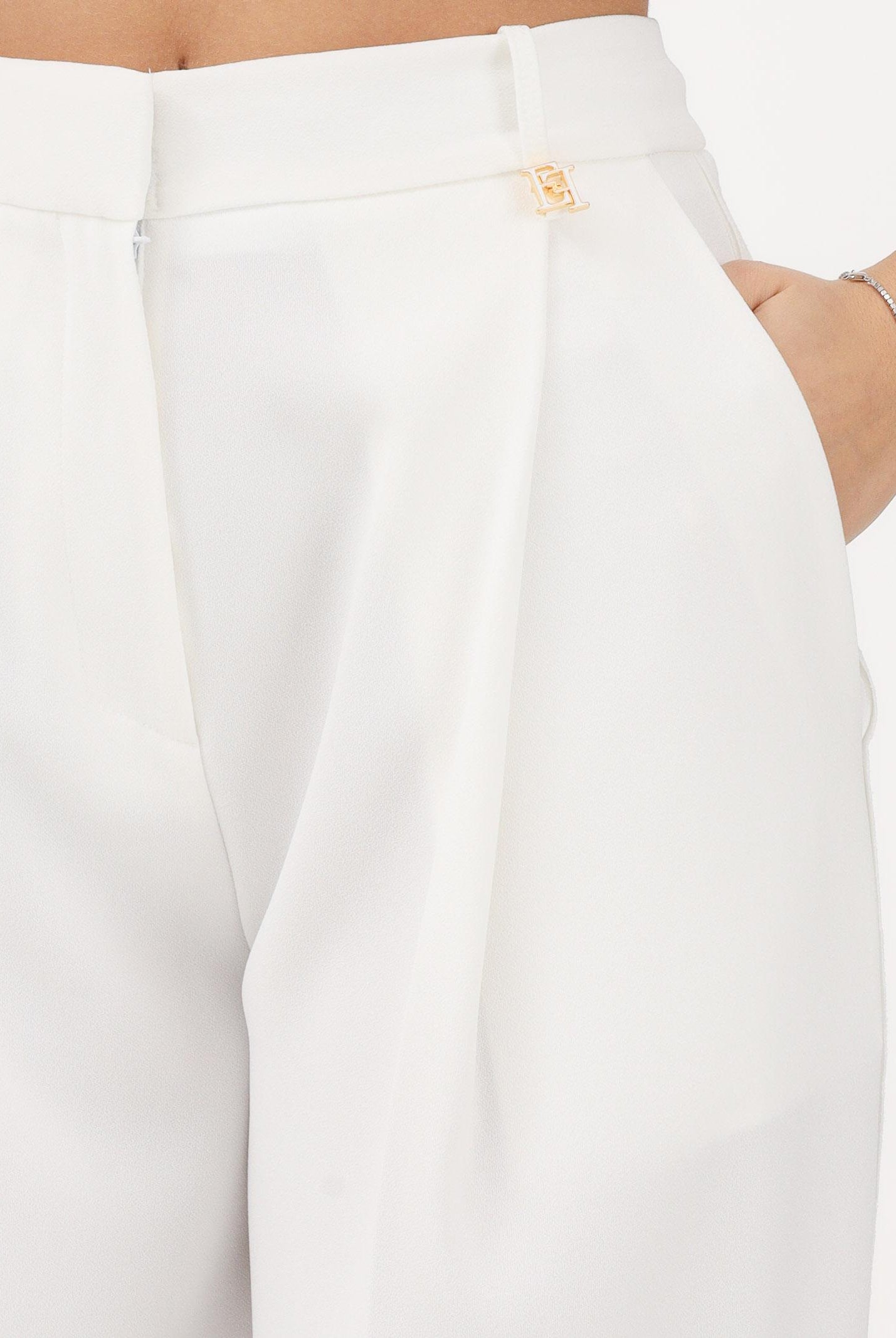 ELISABETTA FRANCHI Pantalone elegante avorio da donna con logo charm PA16761E2 360 ELISABETTA FRANCHI