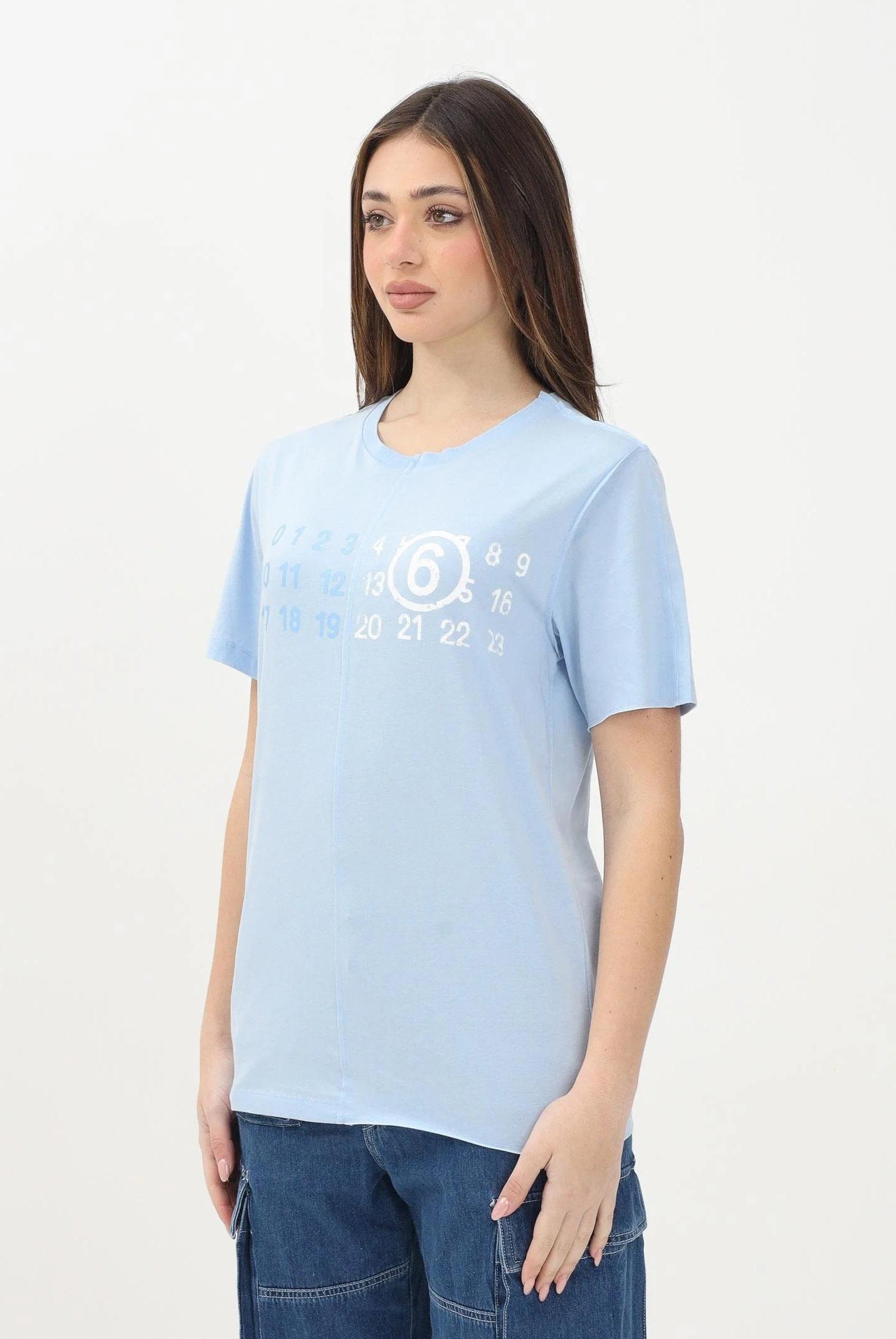 MAISON MARGIELA T-shirt a manica corta azzurra per donna, ragazzi e bambini con grafica "Stamp Numbers" M60775MM04I M6807 MAISON MARGIELA