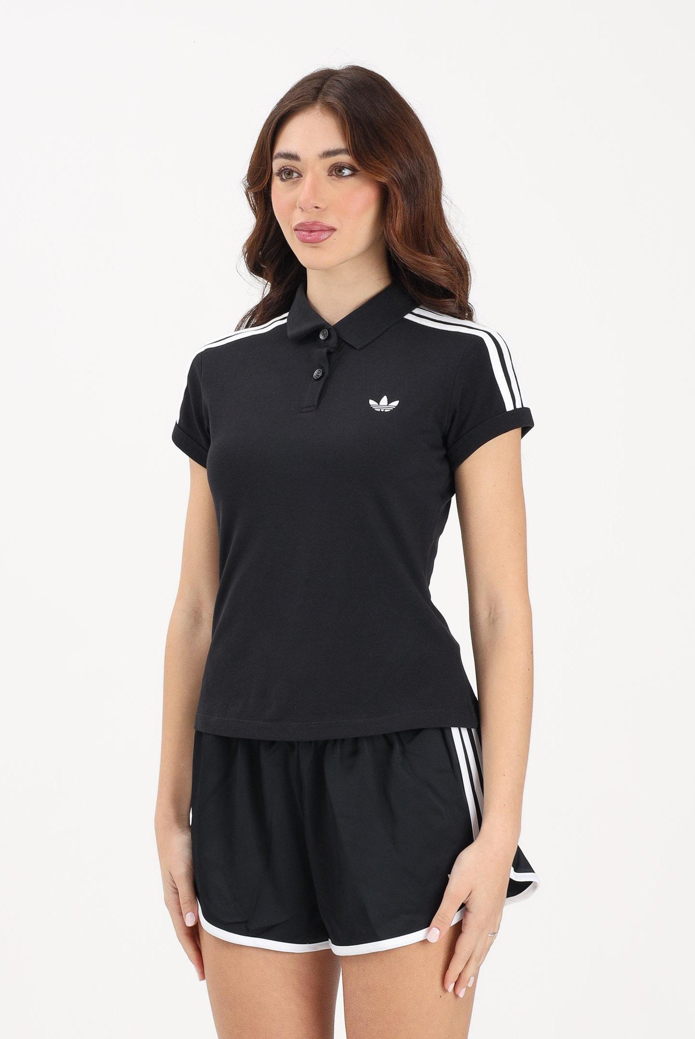 ADIDAS ORIGINALS Polo a manica corta 3-Stripes nera da donna KD7974 . ADIDAS ORIGINALS