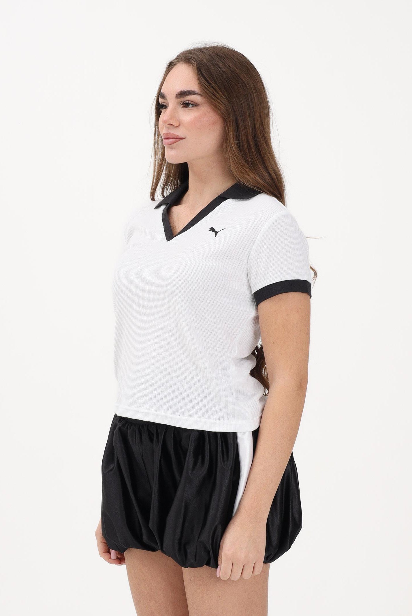 PUMA Polo a manica corta Wardrobe Essentials bianca e nera da donna 635395 02 PUMA