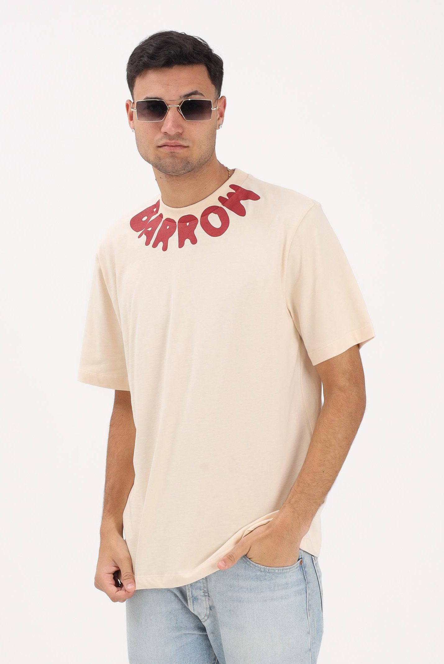 BARROW T-shirt a manica corta crema per uomo e donna con girocollo logato S6BWUATH071 013 BARROW