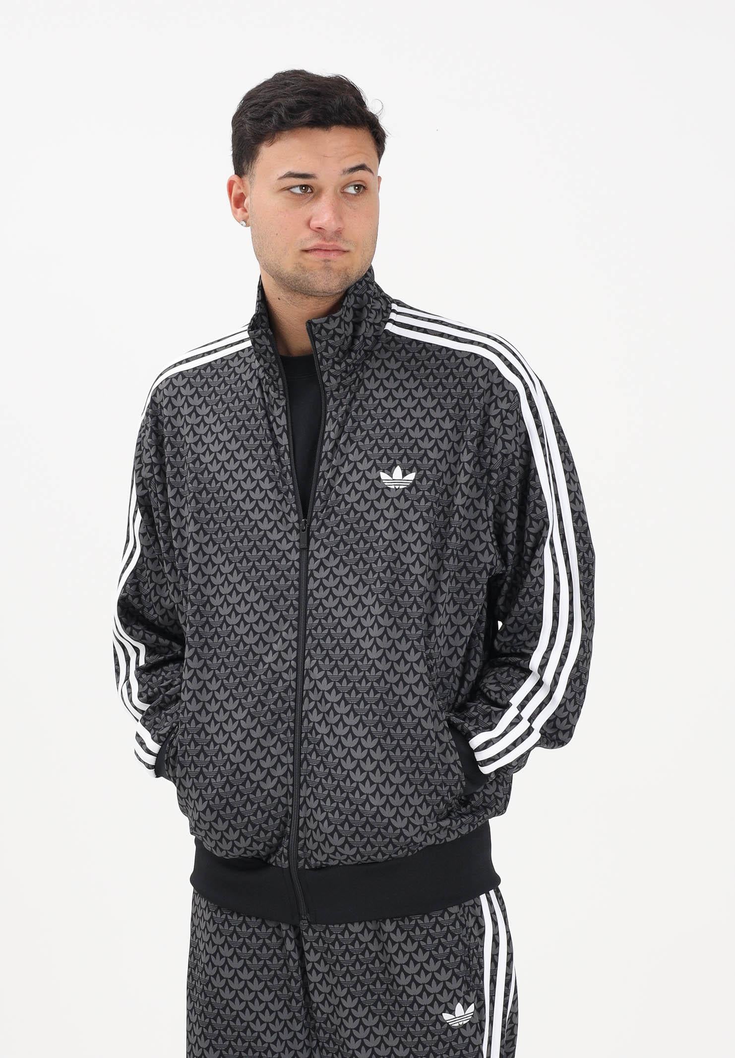 ADIDAS ORIGINALS Felpa con zip Loose Firebird Monogram nera da uomo KC9158 . ADIDAS ORIGINALS
