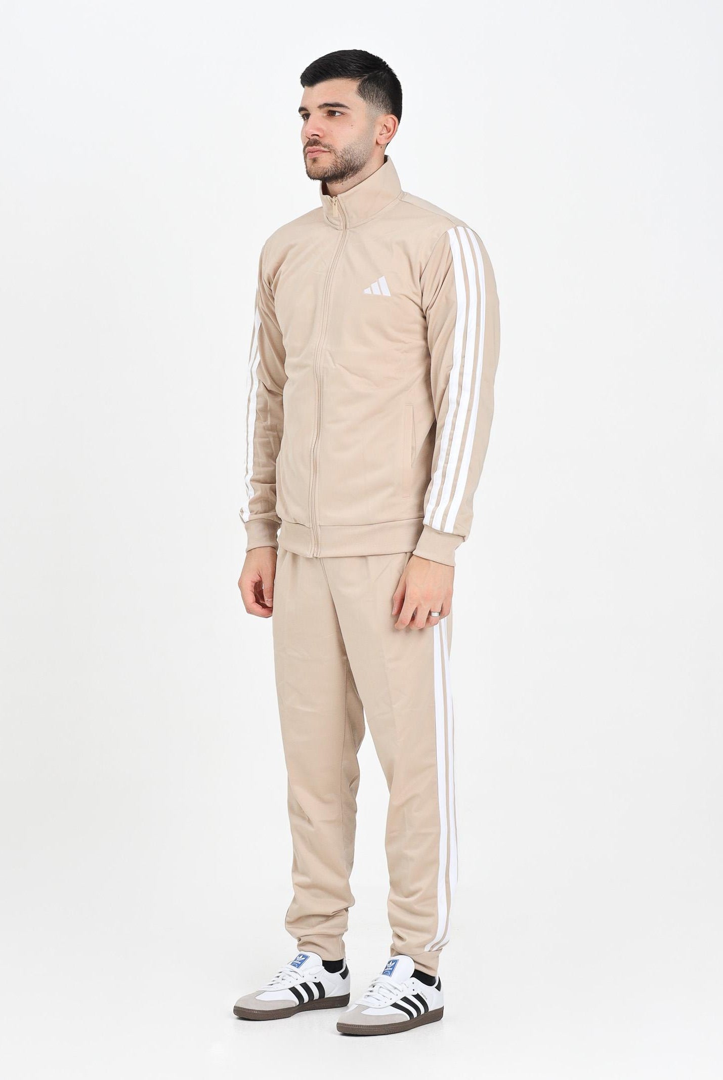 ADIDAS PERFORMANCE Tuta Basic 3 Stripe Tricot beige da uomo JX8732 . ADIDAS PERFORMANCE
