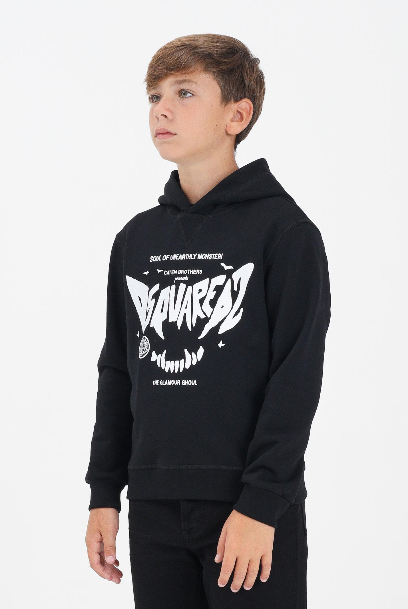 DSQUARED2 Felpa con cappuccio nera per donna, ragazzi e bambini con stampa Dsquared2 horror DQ3004D0094 DQ900 DSQUARED2
