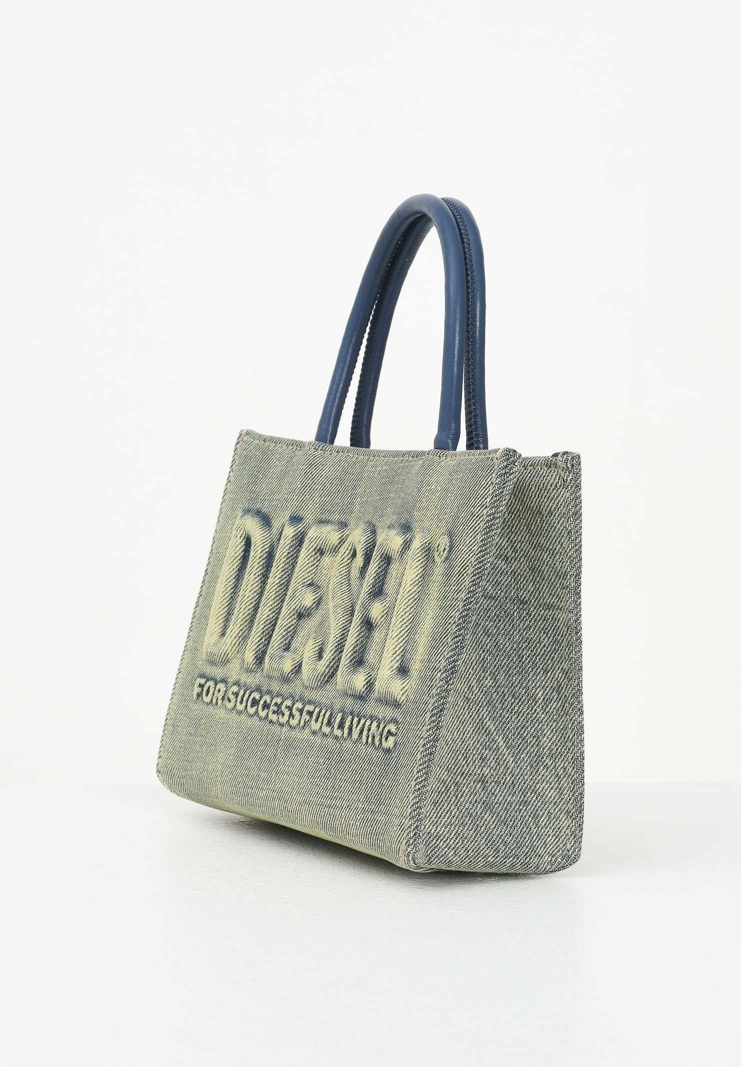 DIESEL Borsa DSL 3D in denim solarizzato da donna con logo istituzionale J02529P5499 H8457 DIESEL