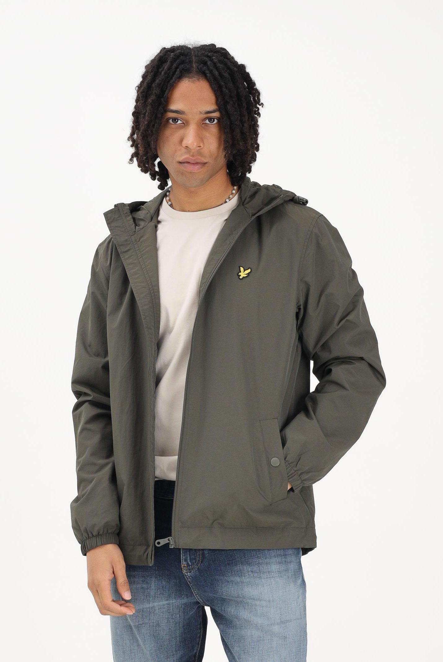 LYLE & SCOTT Giacca a vento verde oliva da uomo con patch logo golden eagle JK464V W485 LYLE & SCOTT