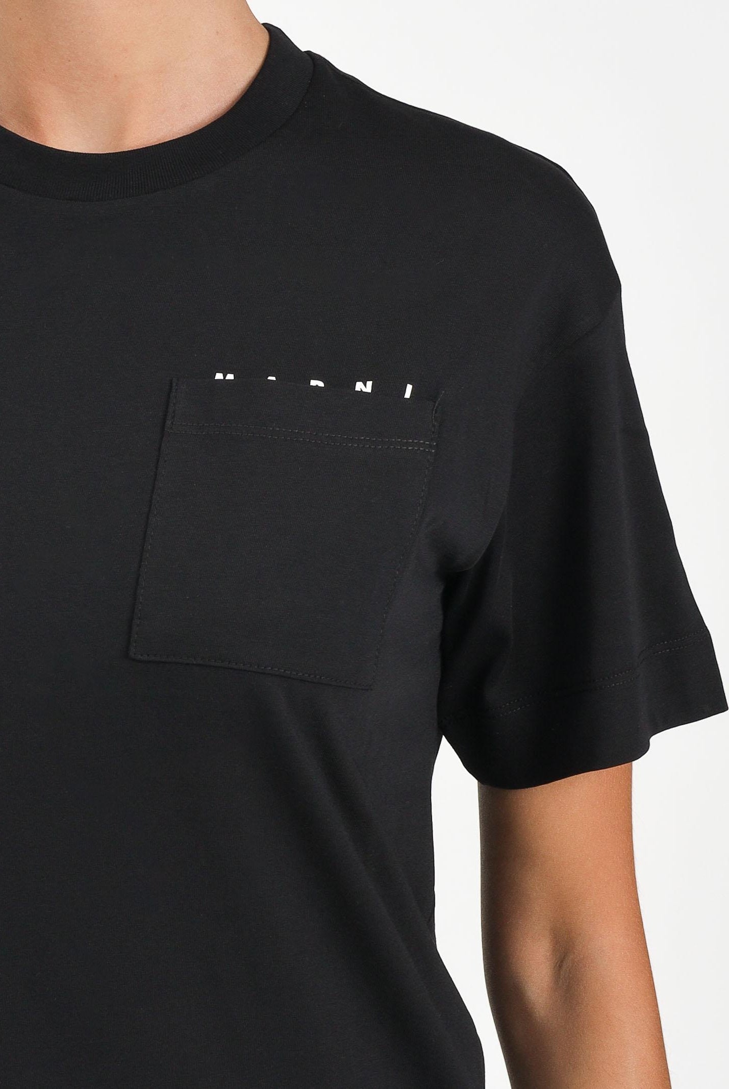 MARNI T-shirt a manica corta nera per donna, ragazzi e bambini con taschino e logo M01415M00RF 0M900 MARNI