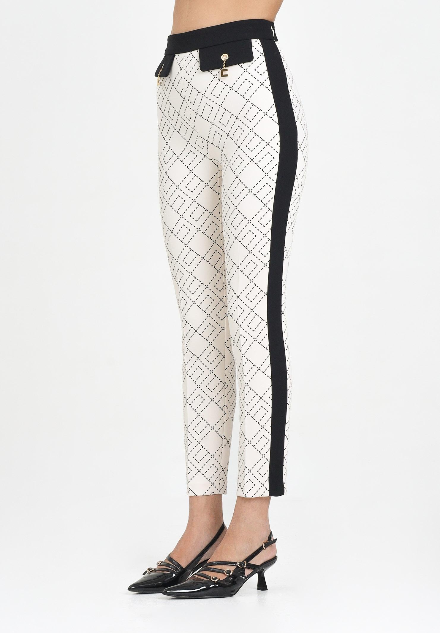 ELISABETTA FRANCHI Pantalone elegante panna da donna con stampa PAS0156E2 EF1 ELISABETTA FRANCHI