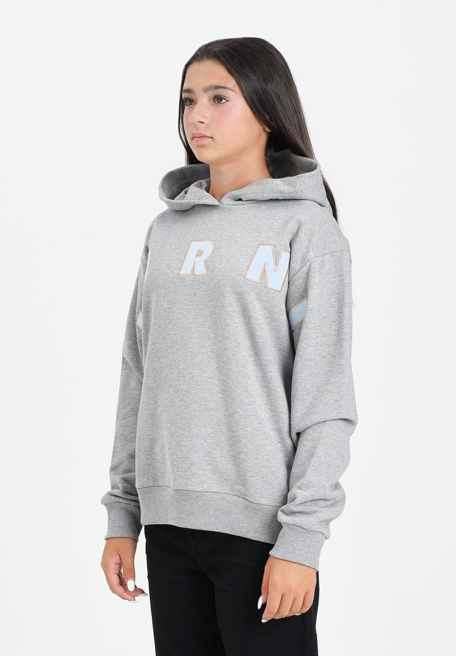 MARNI Felpa con cappuccio grigia per donna, ragazzi e bambini rifinita da logo Patch Marni ricamato M01266M00V0 0M923 MARNI