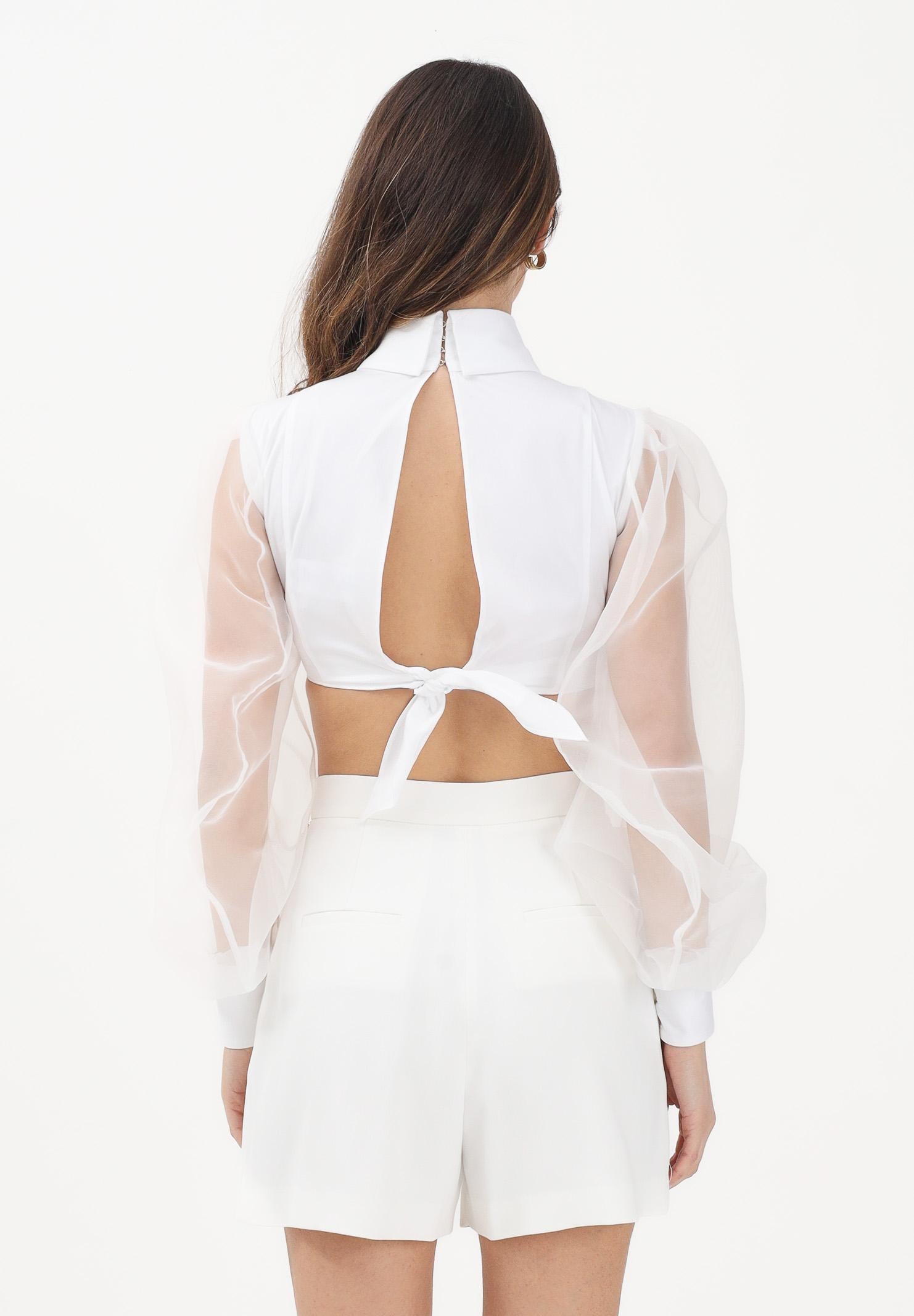 ELISABETTA FRANCHI Camicia crop bianca da donna con maniche dai volumi balloon CA14461E2 100 ELISABETTA FRANCHI