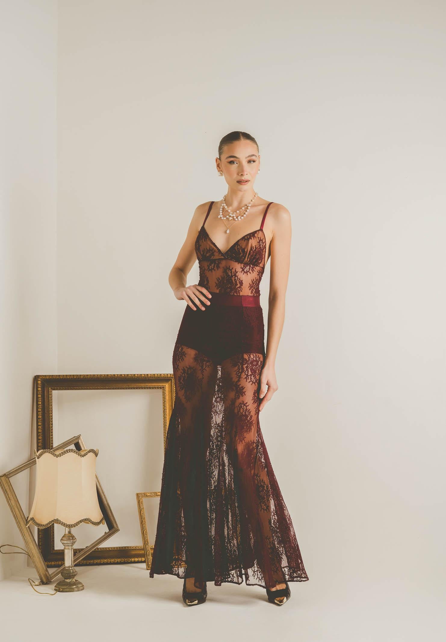 SANTAS Gonna lunga NUIT bordeaux da donna PV2628 BO SANTAS