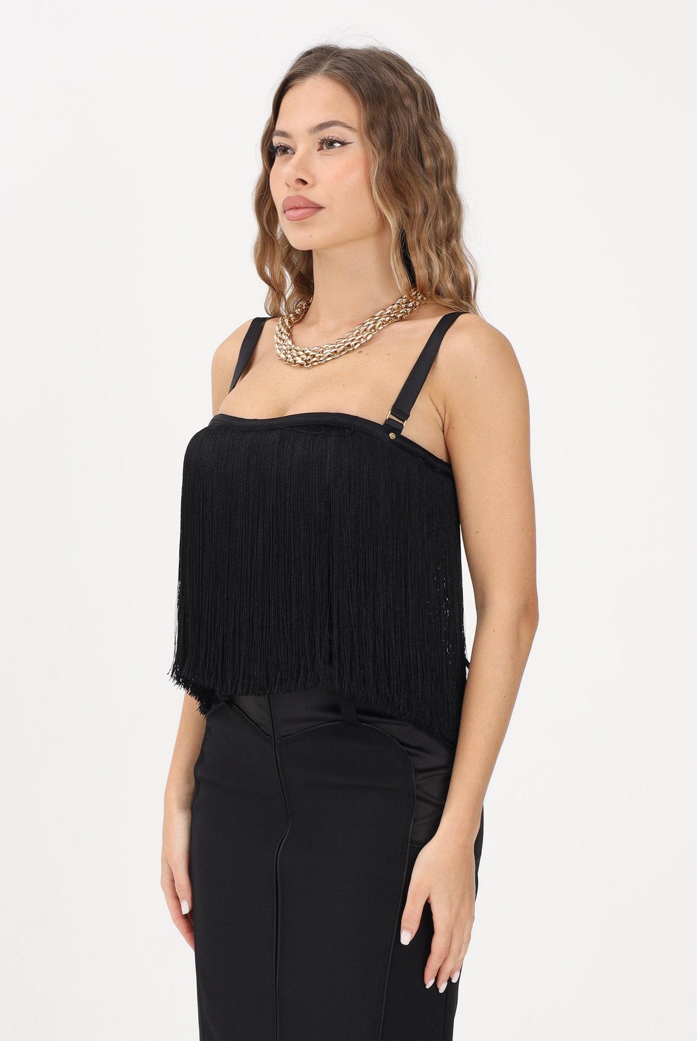 ELISABETTA FRANCHI Corpetto nero da donna con frange TO06262E2 110 ELISABETTA FRANCHI