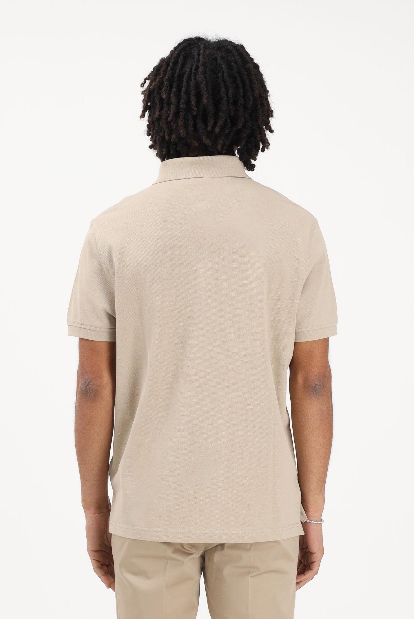 TOMMY HILFIGER Polo a manica corta beige da uomo con logo MW0MW17770 RBT TOMMY HILFIGER
