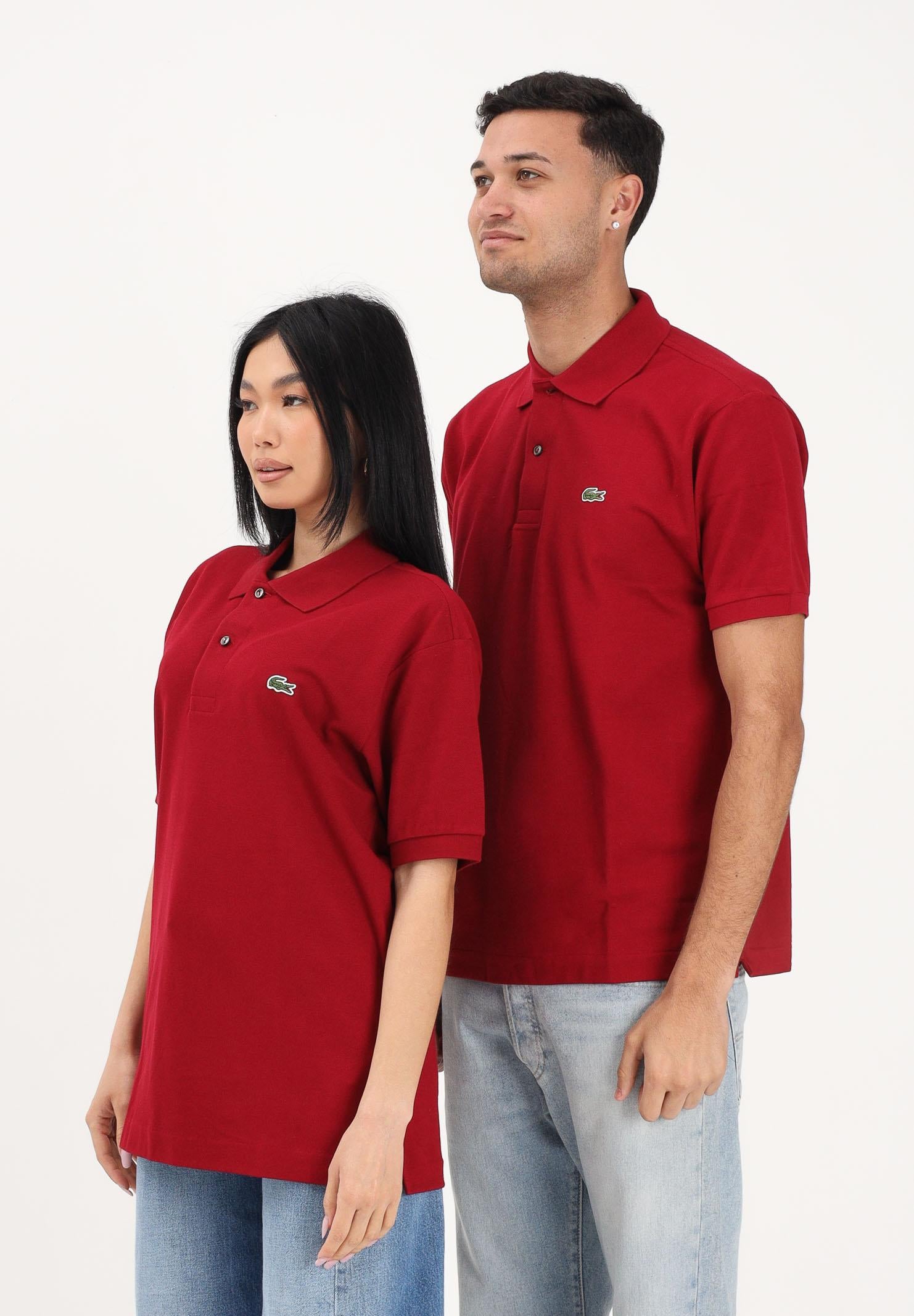 LACOSTE Polo bordeaux per uomo e donna con patch logo coccodirllo 1212 476 LACOSTE
