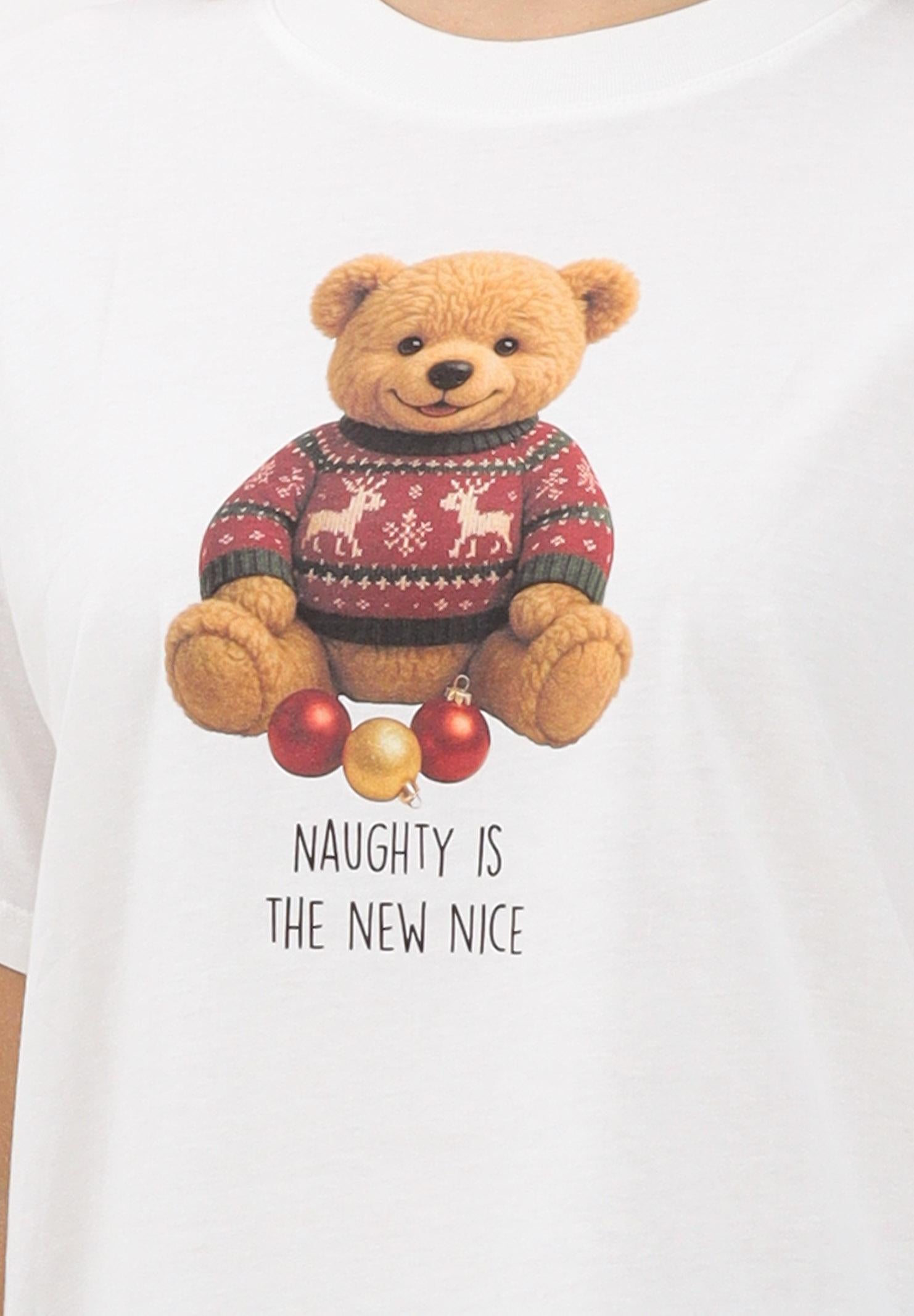 VICOLO T-shirt a manica corta bianca da donna con stampa teddy RF0620 BI VICOLO