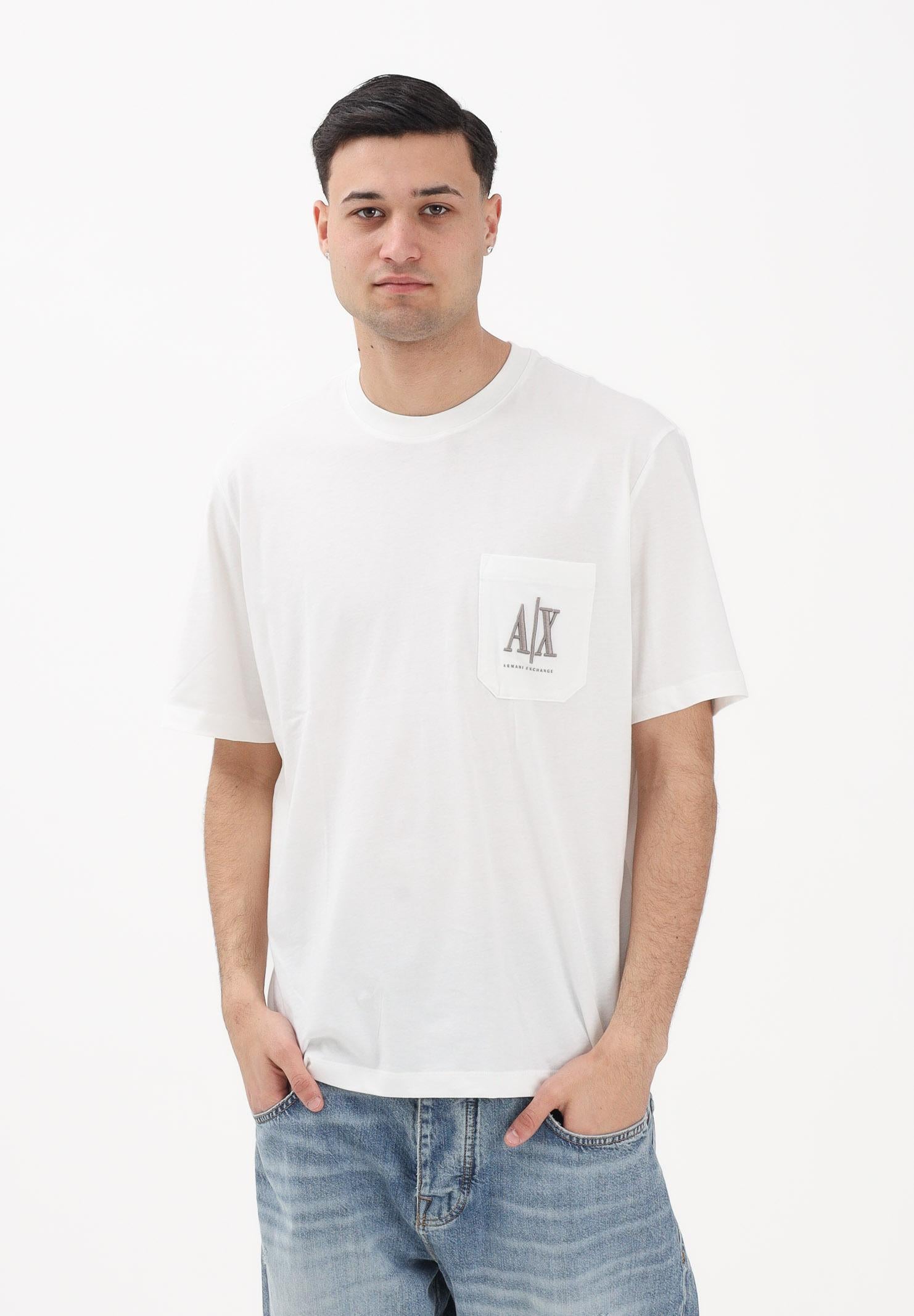 ARMANI EXCHANGE T-shirt a manica corta bianca da uomo con taschino e logo XM000366AF12308 U0009 ARMANI EXCHANGE