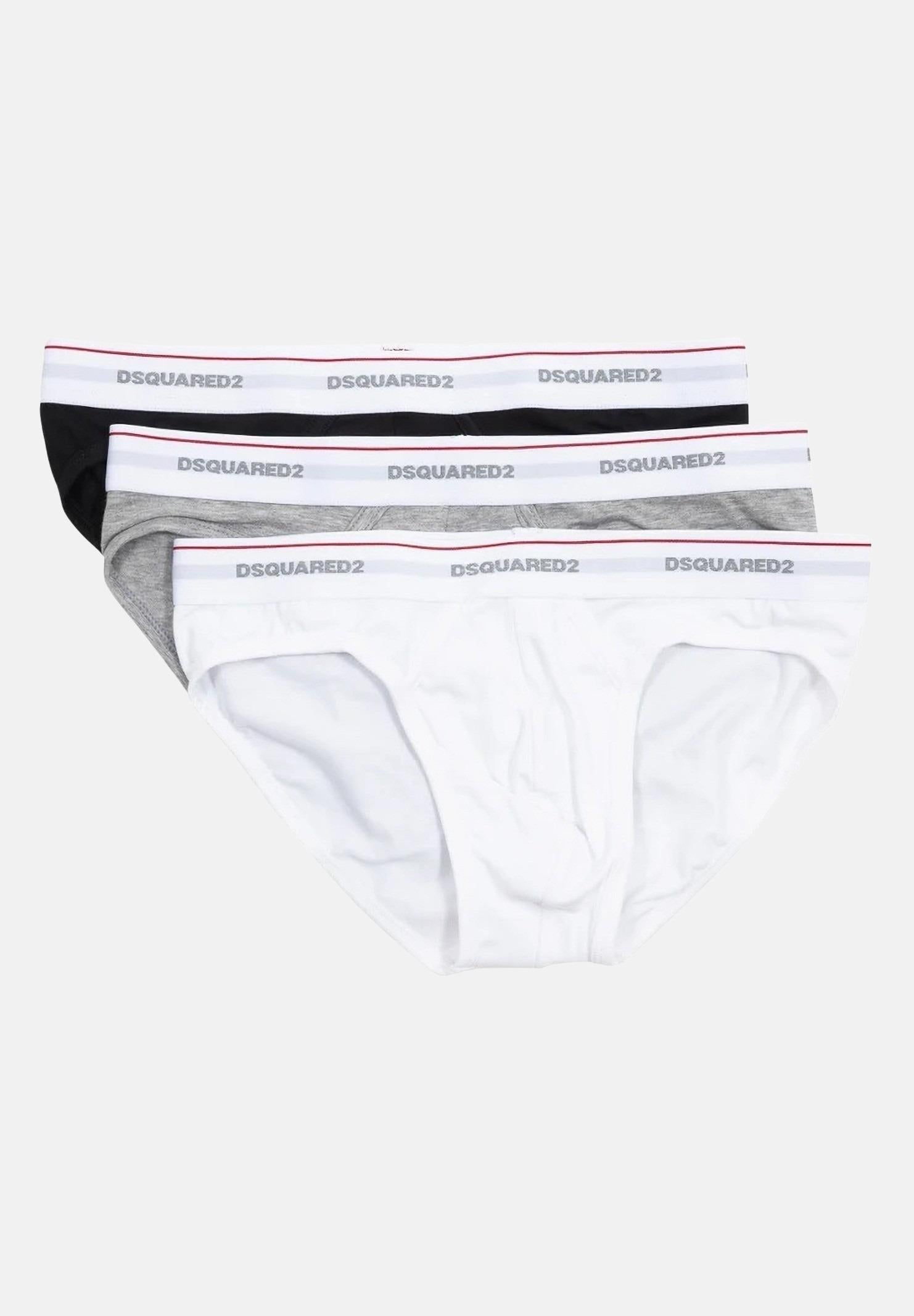 DSQUARED2 Slip (3pz) bianco, nero e grigio da uomo con fascia elastica logata DCX300060 984 DSQUARED2
