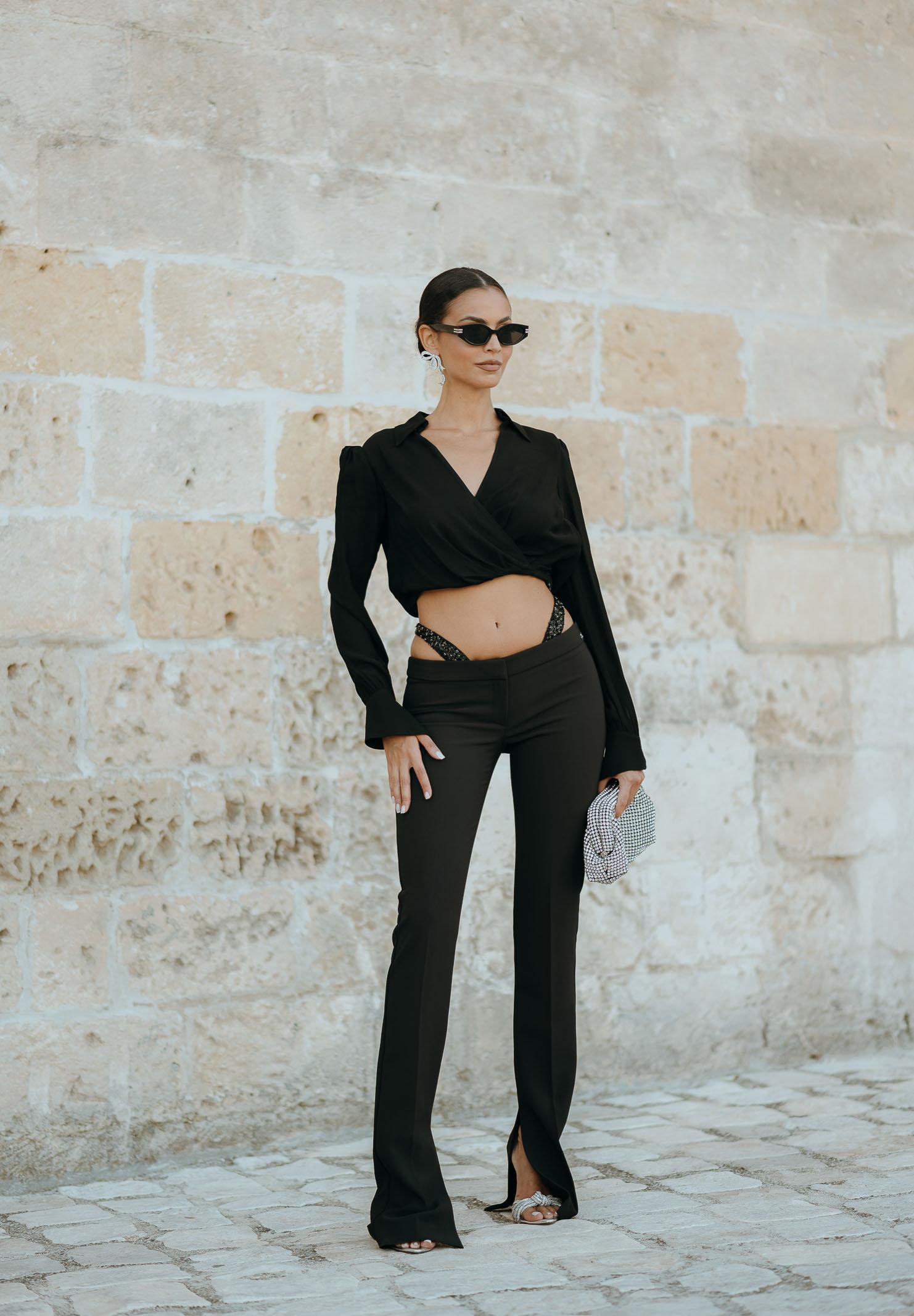 ELISABETTA FRANCHI Pantalone elegante nero da donna con cristalli PA12857E2 110 ELISABETTA FRANCHI