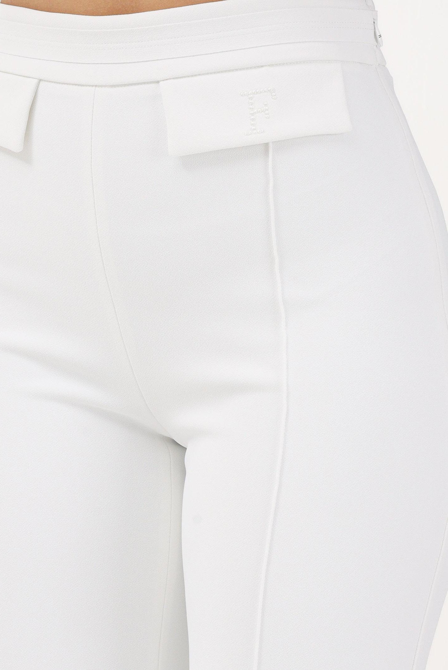 ELISABETTA FRANCHI Pantalone elegante avorio da donna con logo ricamato<BR/> PA17161E2 360 ELISABETTA FRANCHI