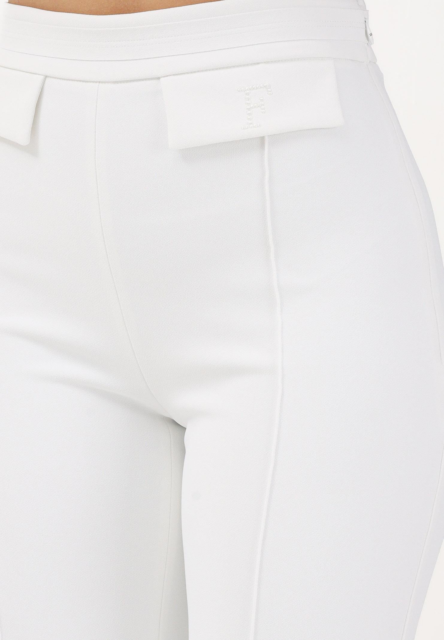 ELISABETTA FRANCHI Pantalone elegante avorio da donna con logo ricamato<BR/> PA17161E2 360 ELISABETTA FRANCHI