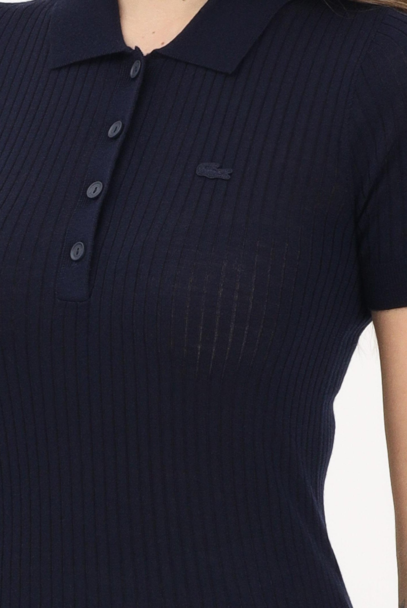LACOSTE Polo in maglia blu da donna a coste 3D AF9984 166 LACOSTE