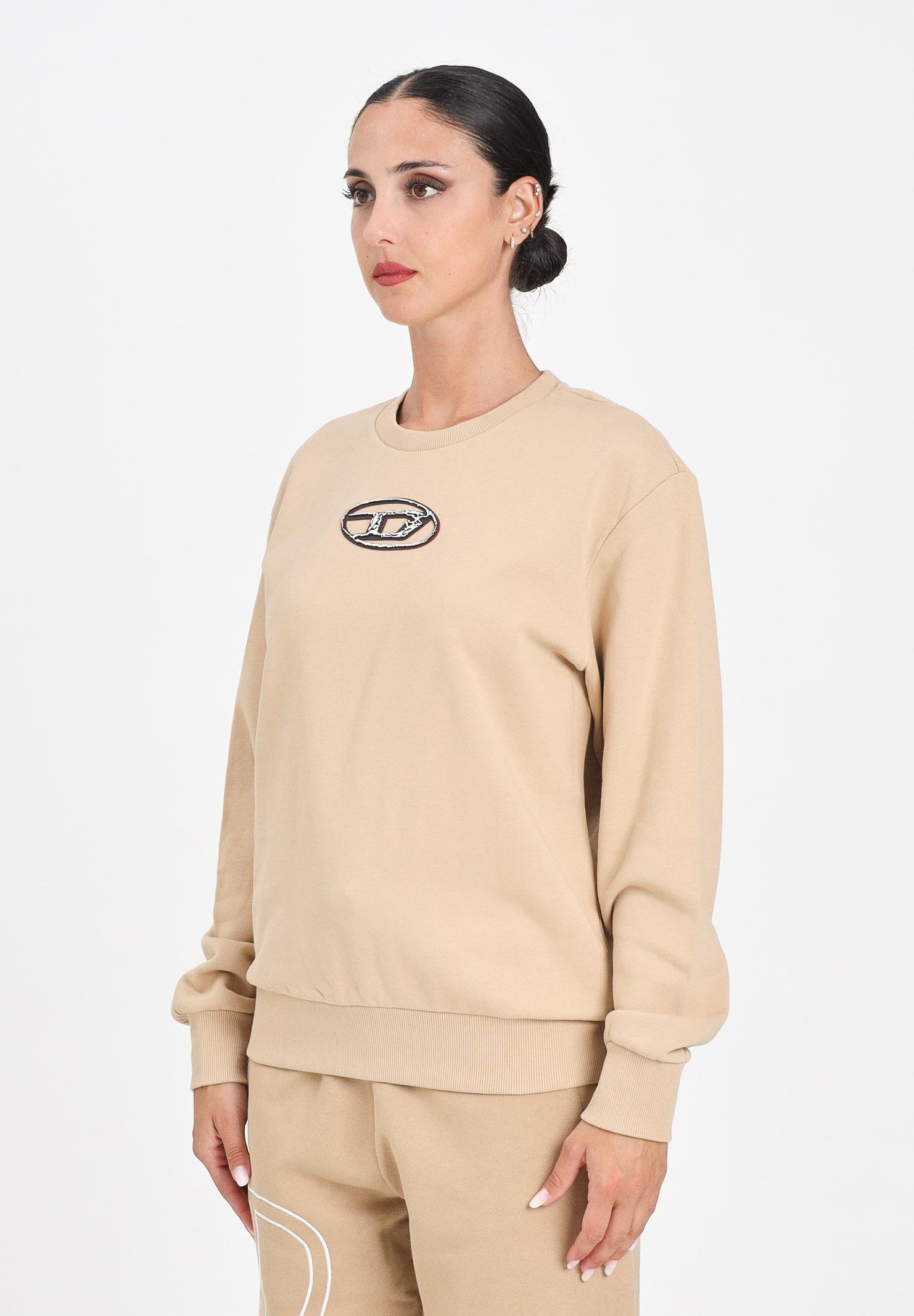DIESEL Felpa girocollo beige per donna, ragazzi e bambini con logo Oval D multi-layered J02486KYAQK K726 DIESEL