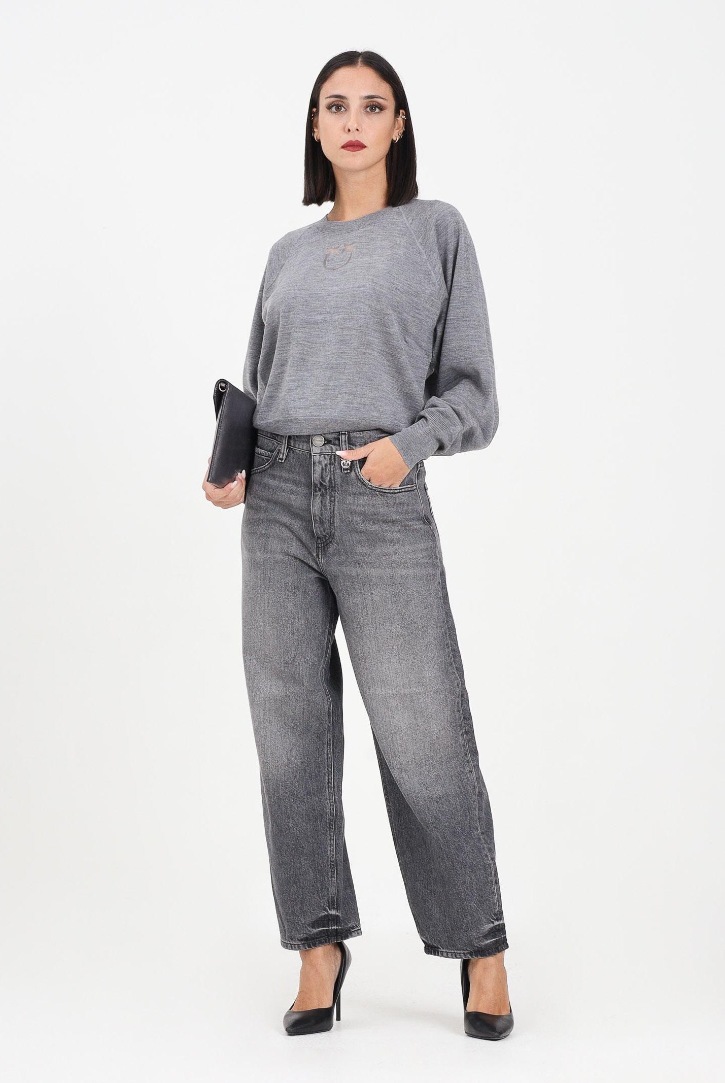 PINKO Jeans balloon in denim grigio da donna 103857A2RY PJ9 PINKO