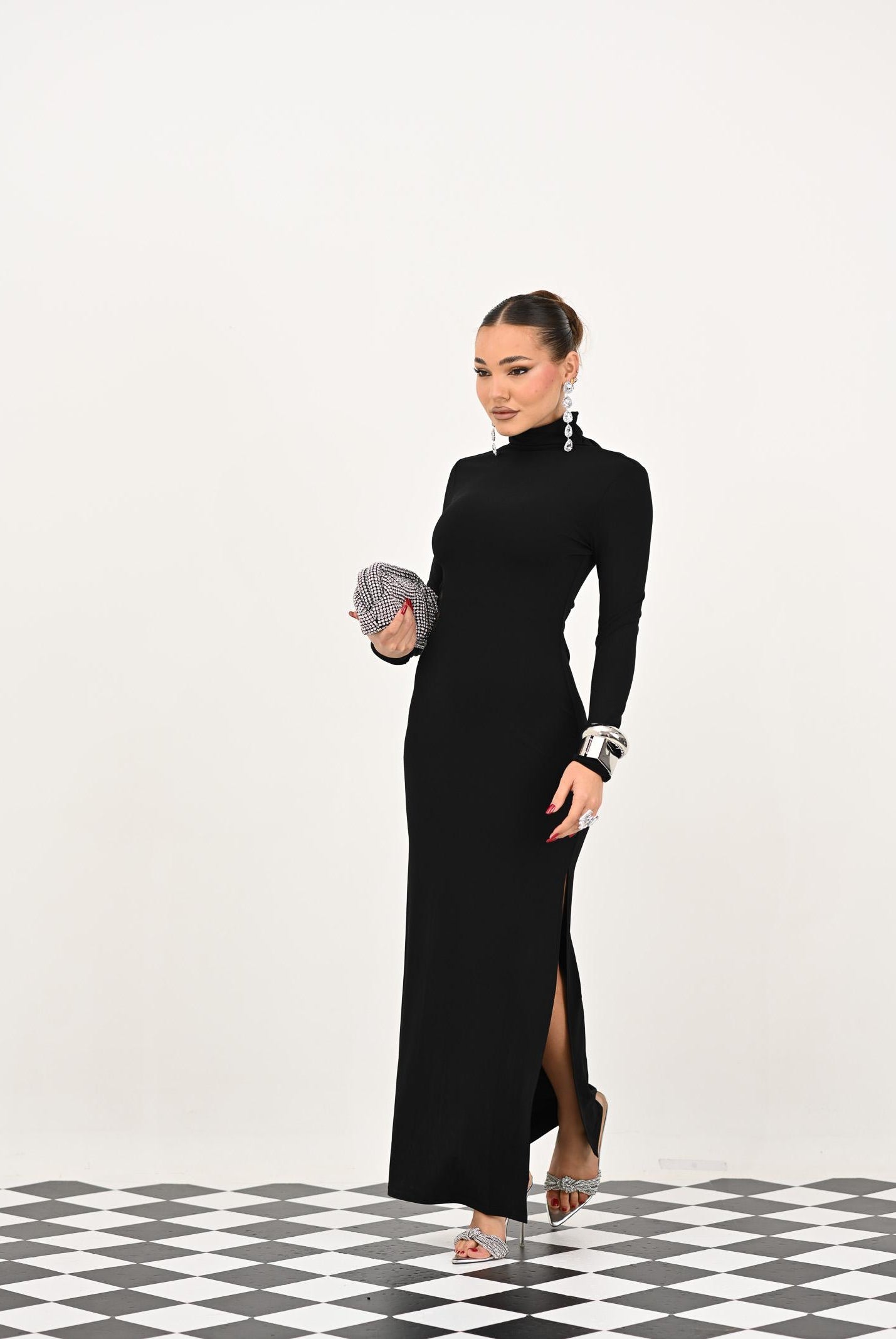 PATRIZIA PEPE Abito lungo nero da donna con strass 2A2968J338 J4R0 PATRIZIA PEPE