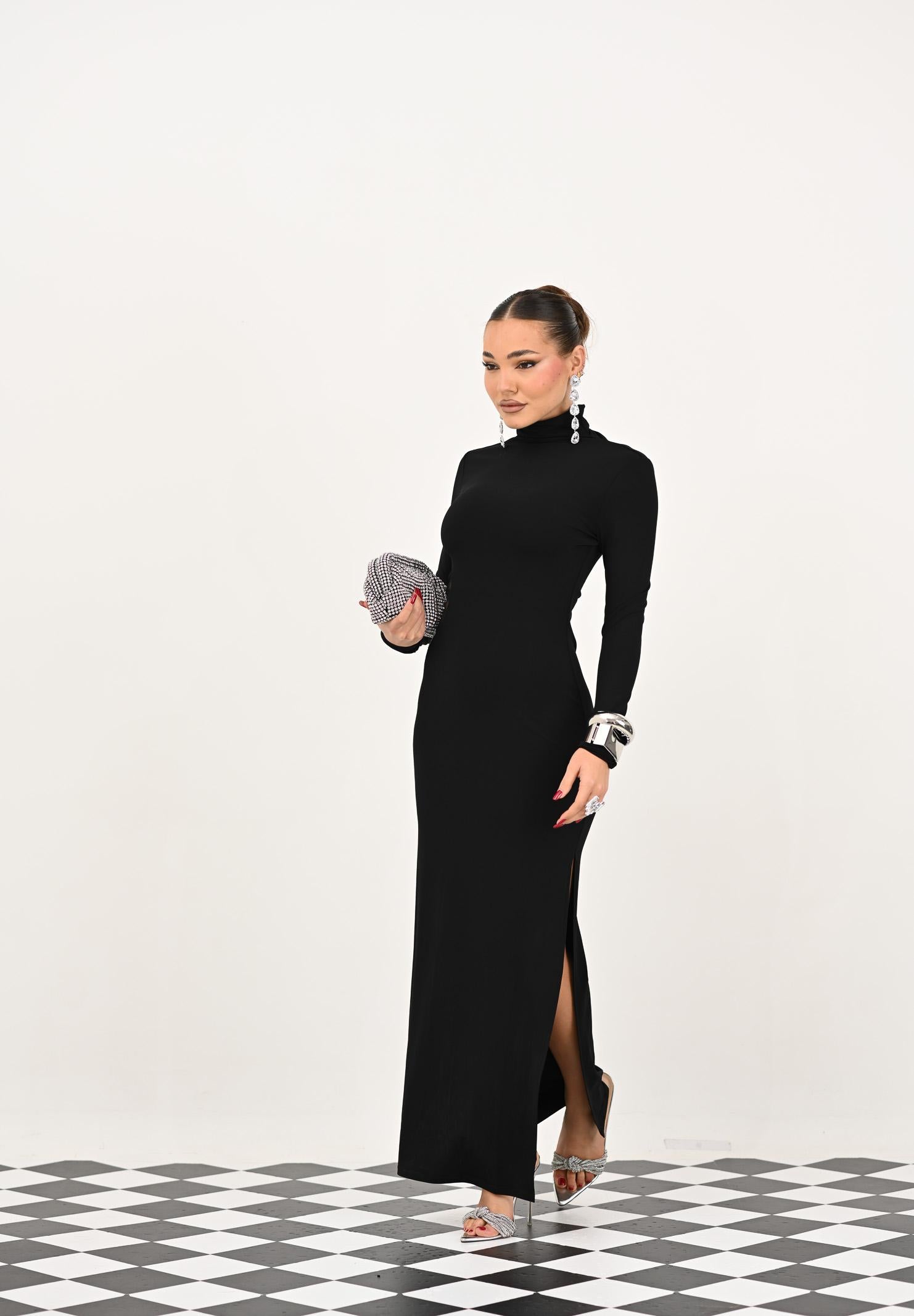 PATRIZIA PEPE Abito lungo nero da donna con strass 2A2968J338 J4R0 PATRIZIA PEPE