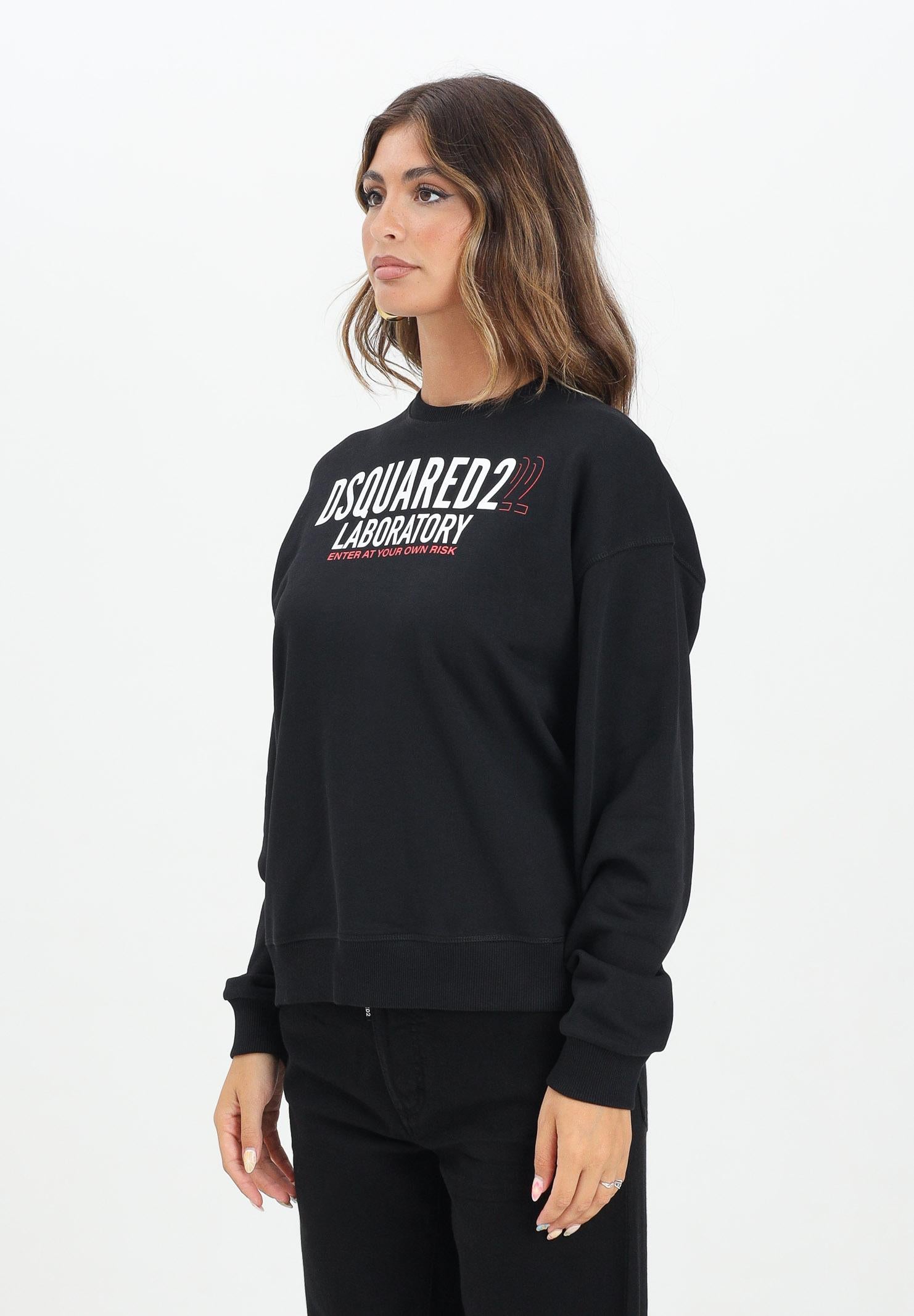 DSQUARED2 Felpa girocollo nera per donna, ragazzi e bambini con logo Laboratory DQ3006D0ACC DQ900 DSQUARED2
