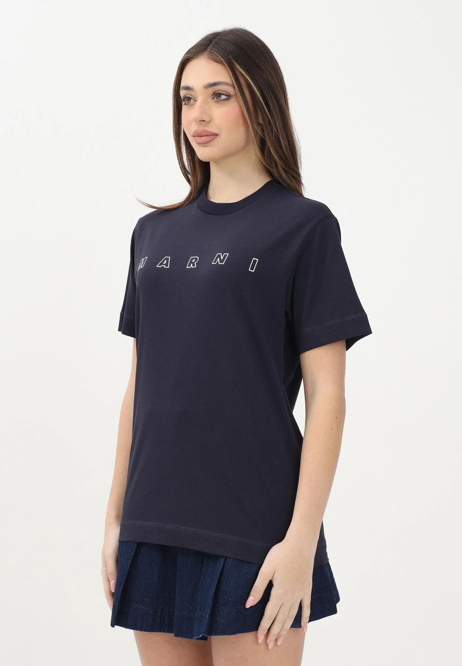 MARNI T-shirt a manica corta blu per donna, ragazzi e bambine con logo Marni Outline M01466M00RF 0M803 MARNI