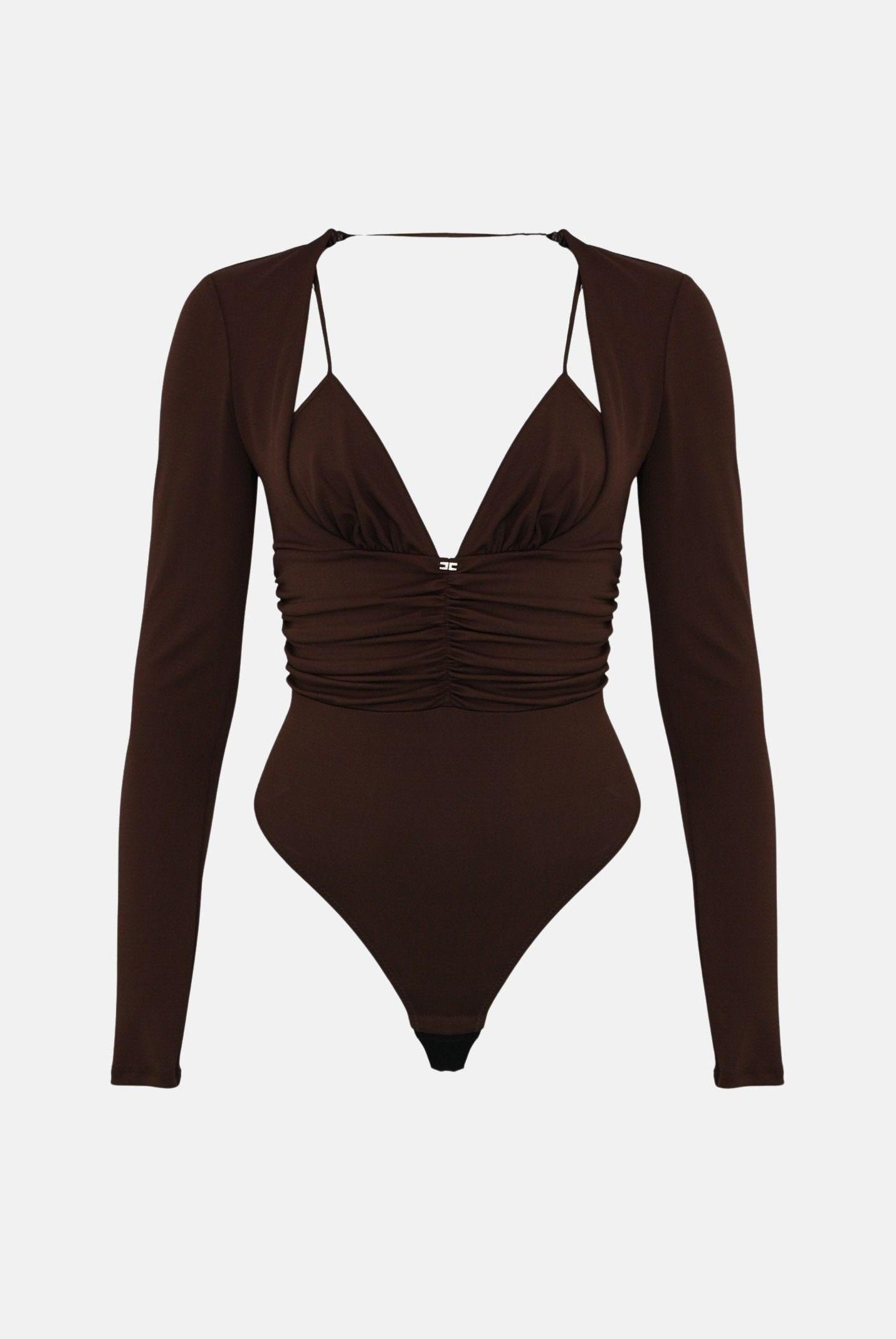 ELISABETTA FRANCHI Body manica lunga marrone da donna con drappeggi BO00356E2 EA3 ELISABETTA FRANCHI
