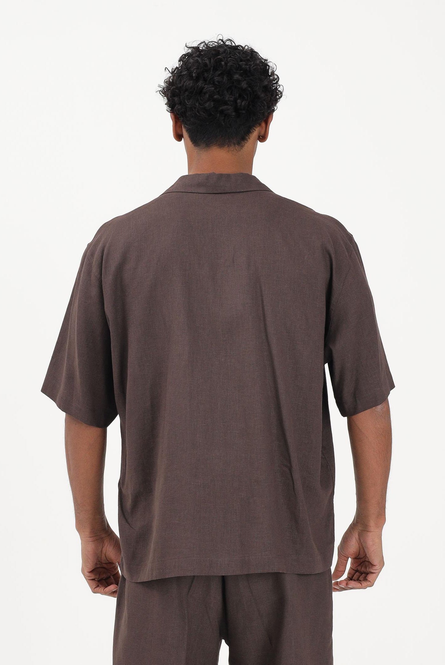 I'M BRIAN Camicia a manica corta in lino marrone da uomo CA3637 020 I'M BRIAN