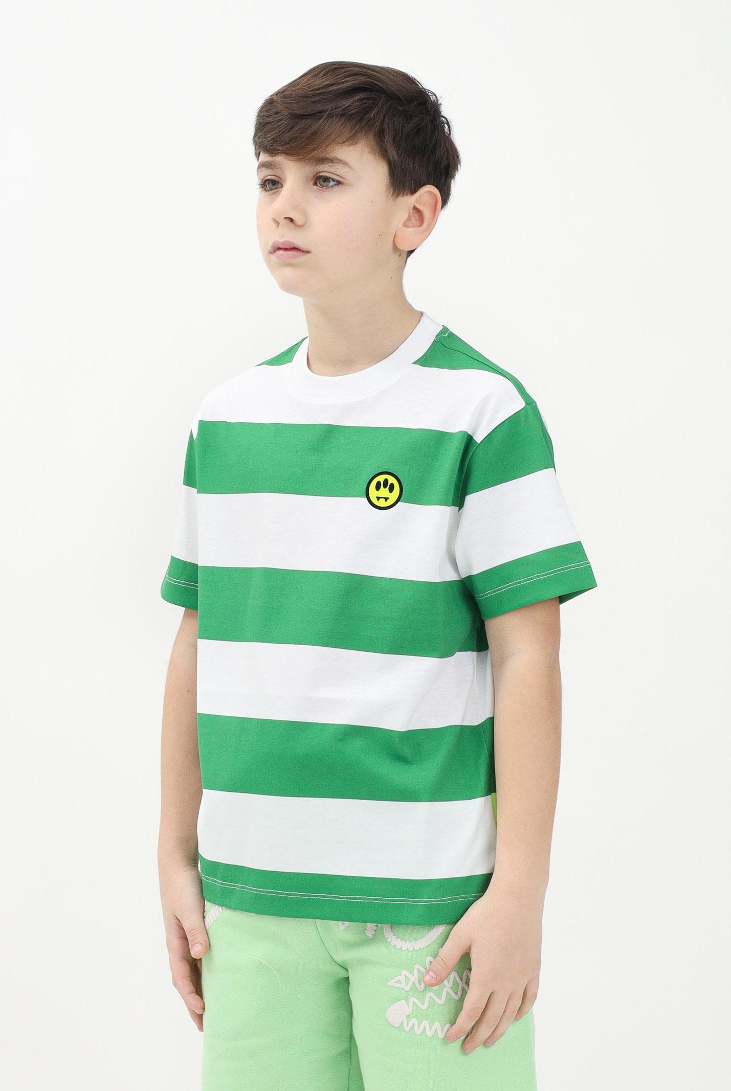 BARROW T-shirt a manica corta per donna, ragazzi e bambini caratterizzata da ampie righe orizzontali verdi e bianche S5BKJUTH013 240 BARROW