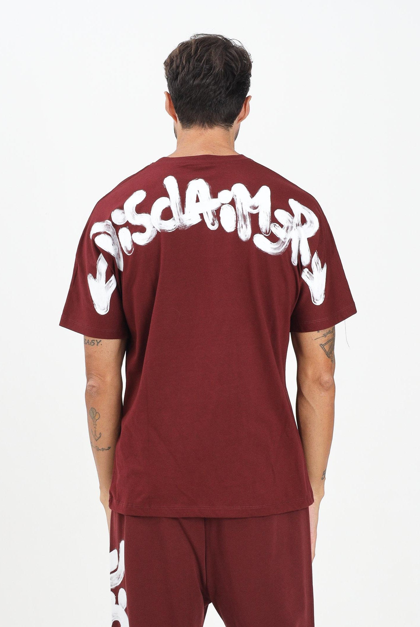 DISCLAIMER T-shirt a manica corta bordeaux da uomo con stampa logo 25IDS55117 BO DISCLAIMER