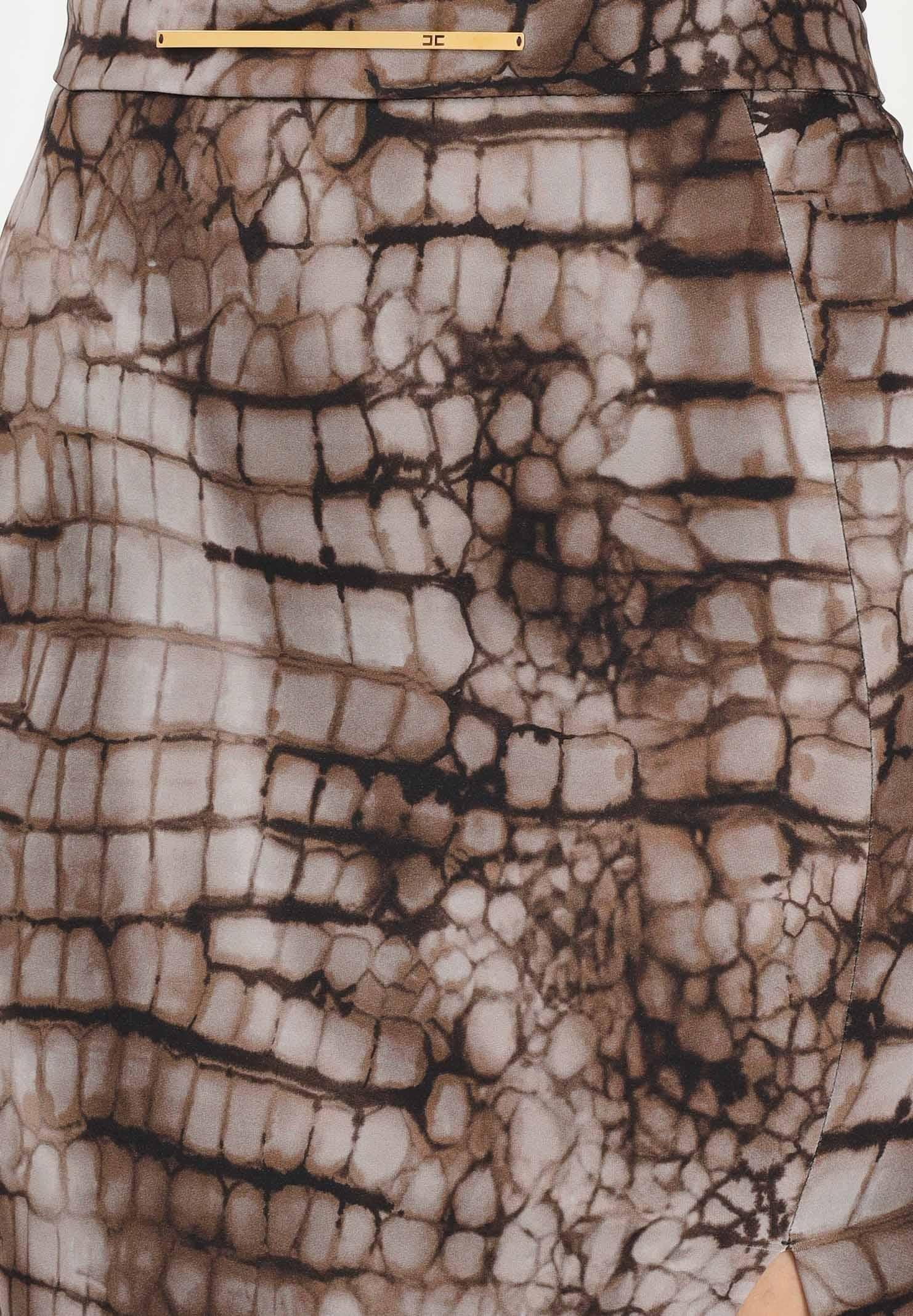ELISABETTA FRANCHI Gonna midi cacao da donna con stampa alligatore<BR/> GO14961E2 644 ELISABETTA FRANCHI