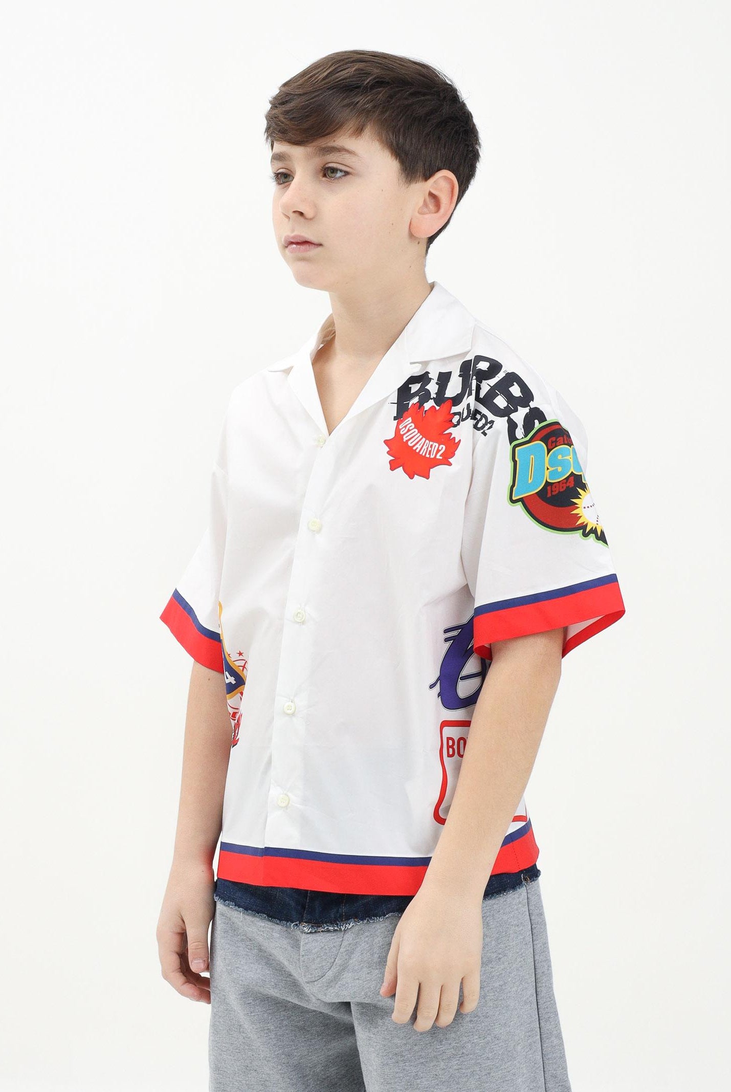 DSQUARED2 Camicia a manica corta bianca per donna, ragazzi e bambini con grafica Urban DQ2819D007D DQ100 DSQUARED2