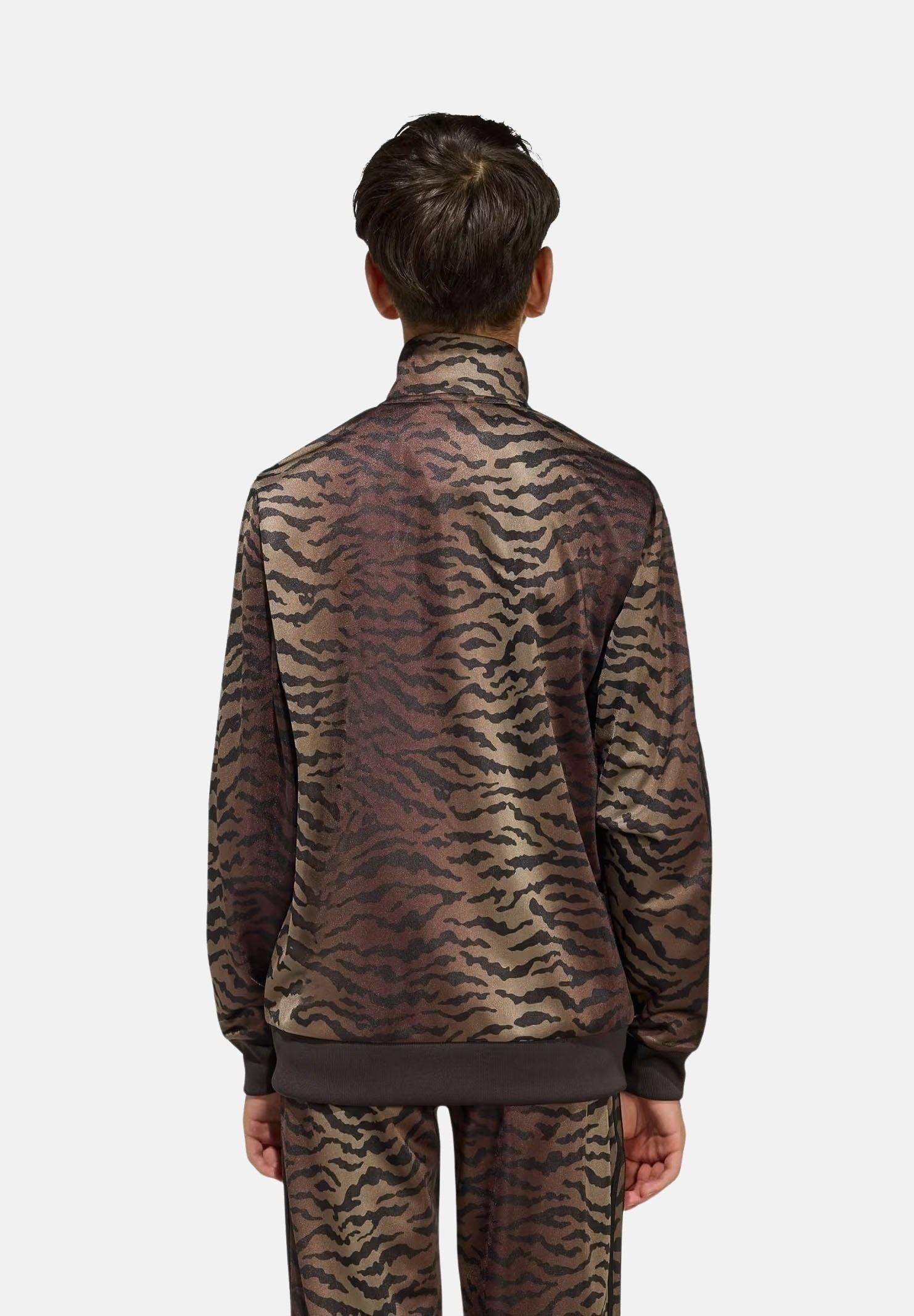 ADIDAS ORIGINALS Felpa con zip FIREBIRD LOOSE AOP tigrata marrone per bambino e bambina KD8283 . ADIDAS ORIGINALS