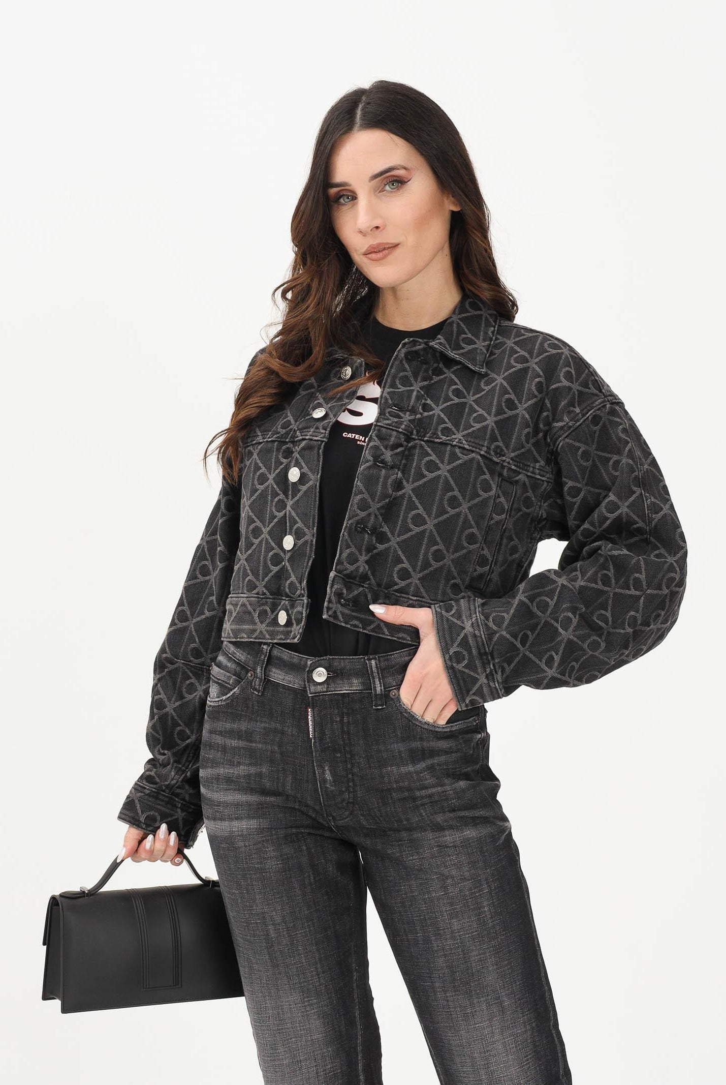 CALVIN KLEIN JEANS Giubbotto in denim nero da donna con motivo logo LV047E621GYCL . CALVIN KLEIN JEANS