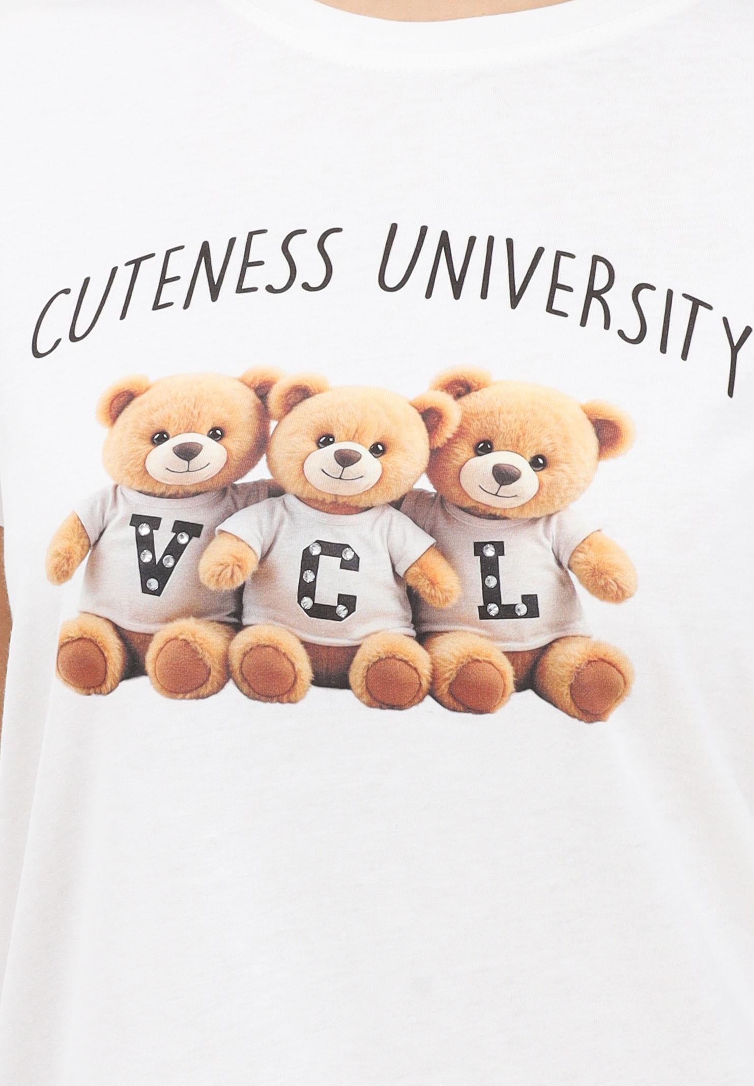 VICOLO T-shirt a manica corta bianca da donna con stampa RF0600 BI VICOLO