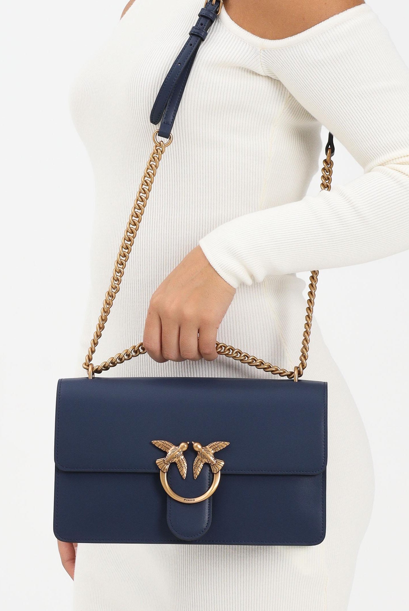 PINKO Borsa a tracolla Classic Love Bag One in morbida pelle mano seta blu da donna 100941A0F1 G08Q PINKO