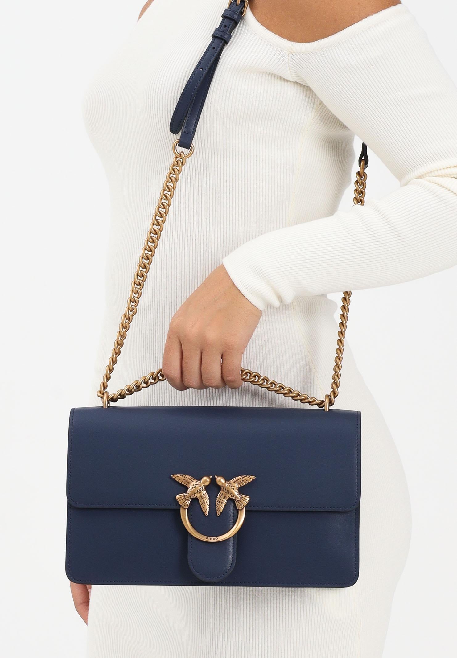 PINKO Borsa a tracolla Classic Love Bag One in morbida pelle mano seta blu da donna 100941A0F1 G08Q PINKO