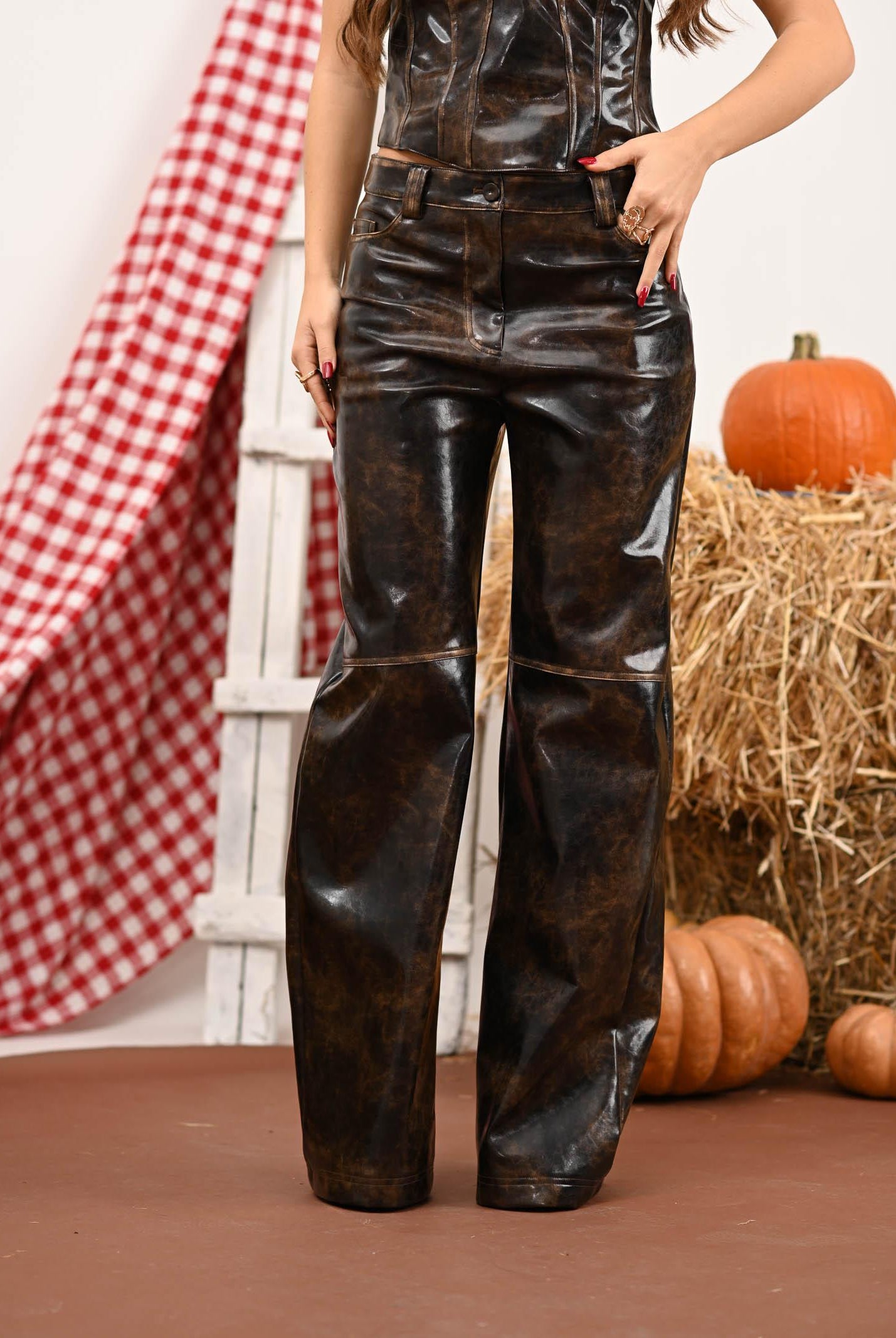 PATRIZIA PEPE Pantalone in tessuto spalmato marrone da donna 8P0758E064 J4L8 PATRIZIA PEPE