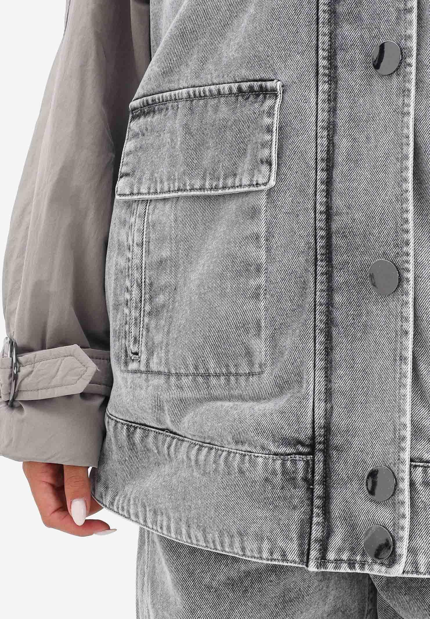 ARMANI EXCHANGE Giubbotto di jeans grigio da donna con inserto in tessuto tecnico XW001393AF16176 M6099 ARMANI EXCHANGE